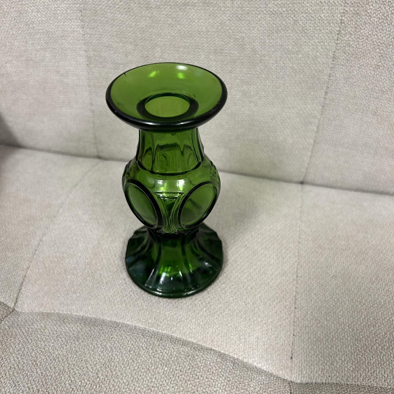 Depression Glass MCM Candle Holder 4 1/2″ Olive Green