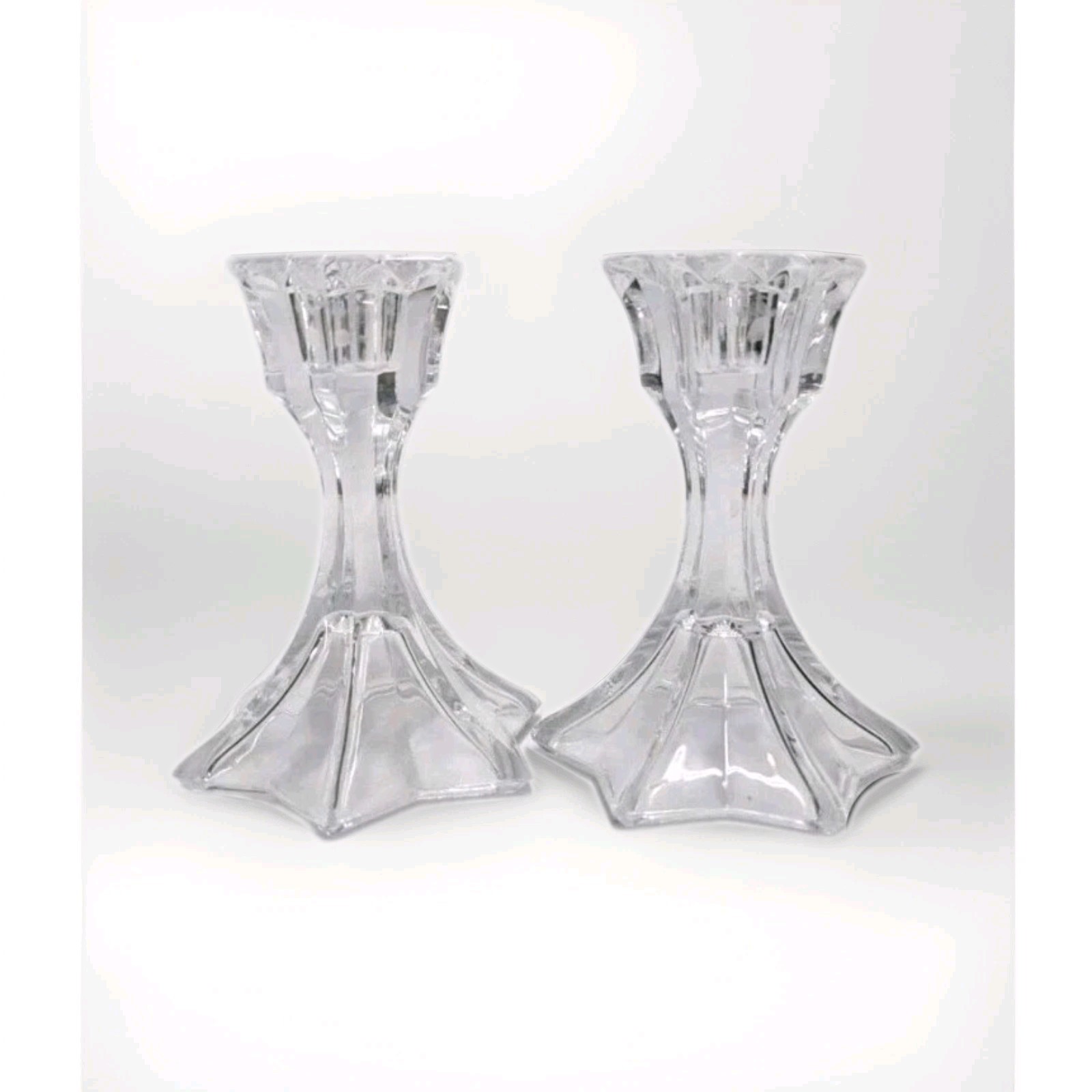 2 Vintage Crystal Taper Candle Stick Holders Star Shape 4” Set Of 2