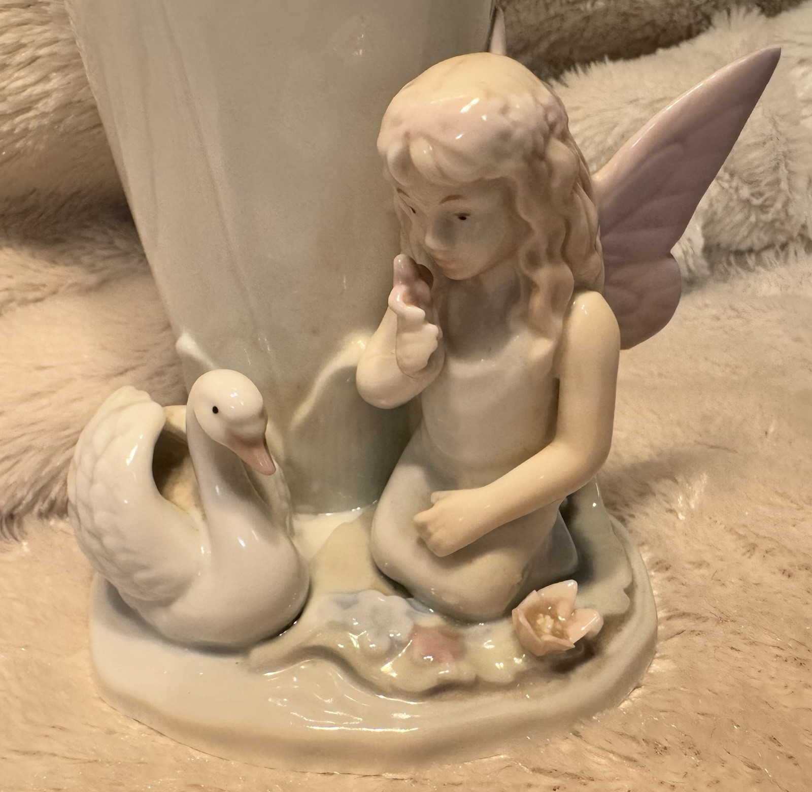 Vintage Fairy Swan Magic Fantasy Vase Pastel Fae Mythical Figure Sprite