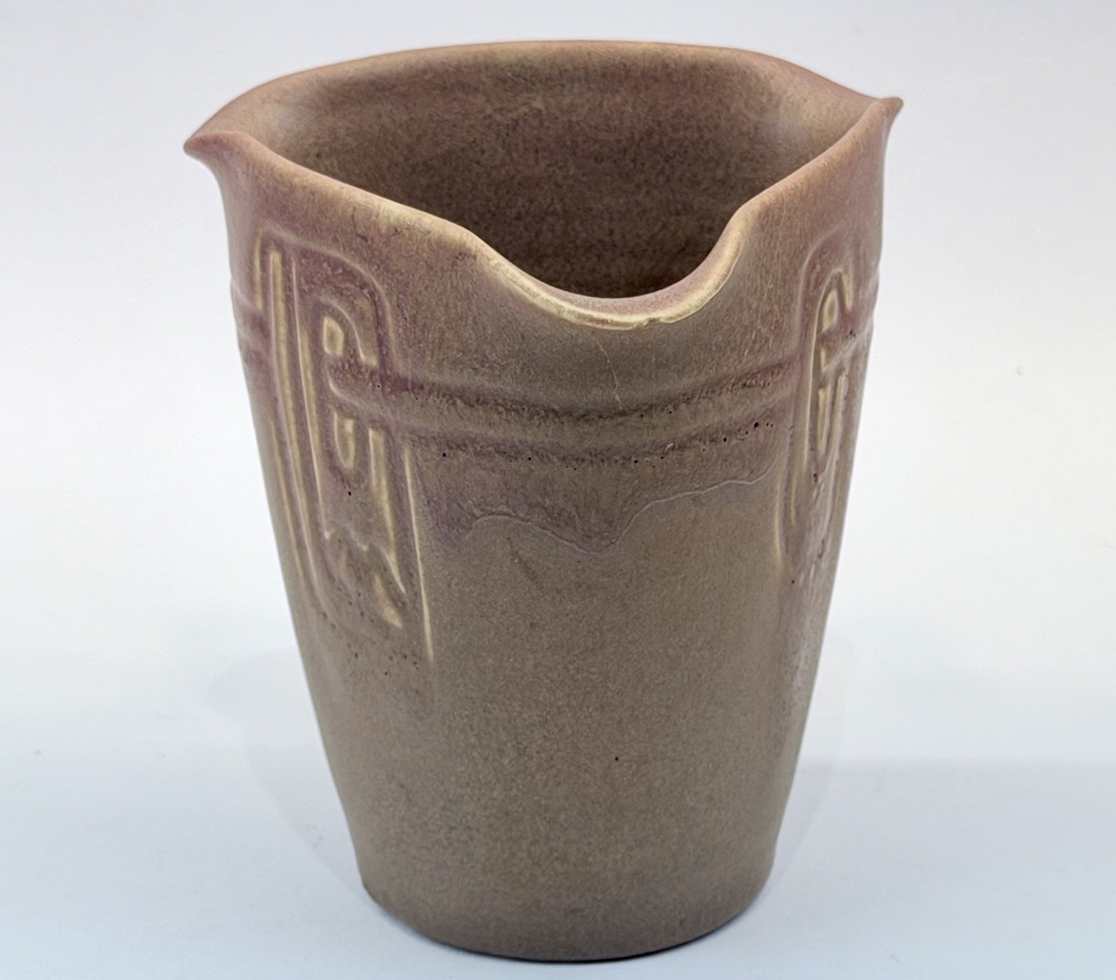 Rookwood Art Pottery 1907 Incised Brown Vellum Triple Spout Incised Pitcher