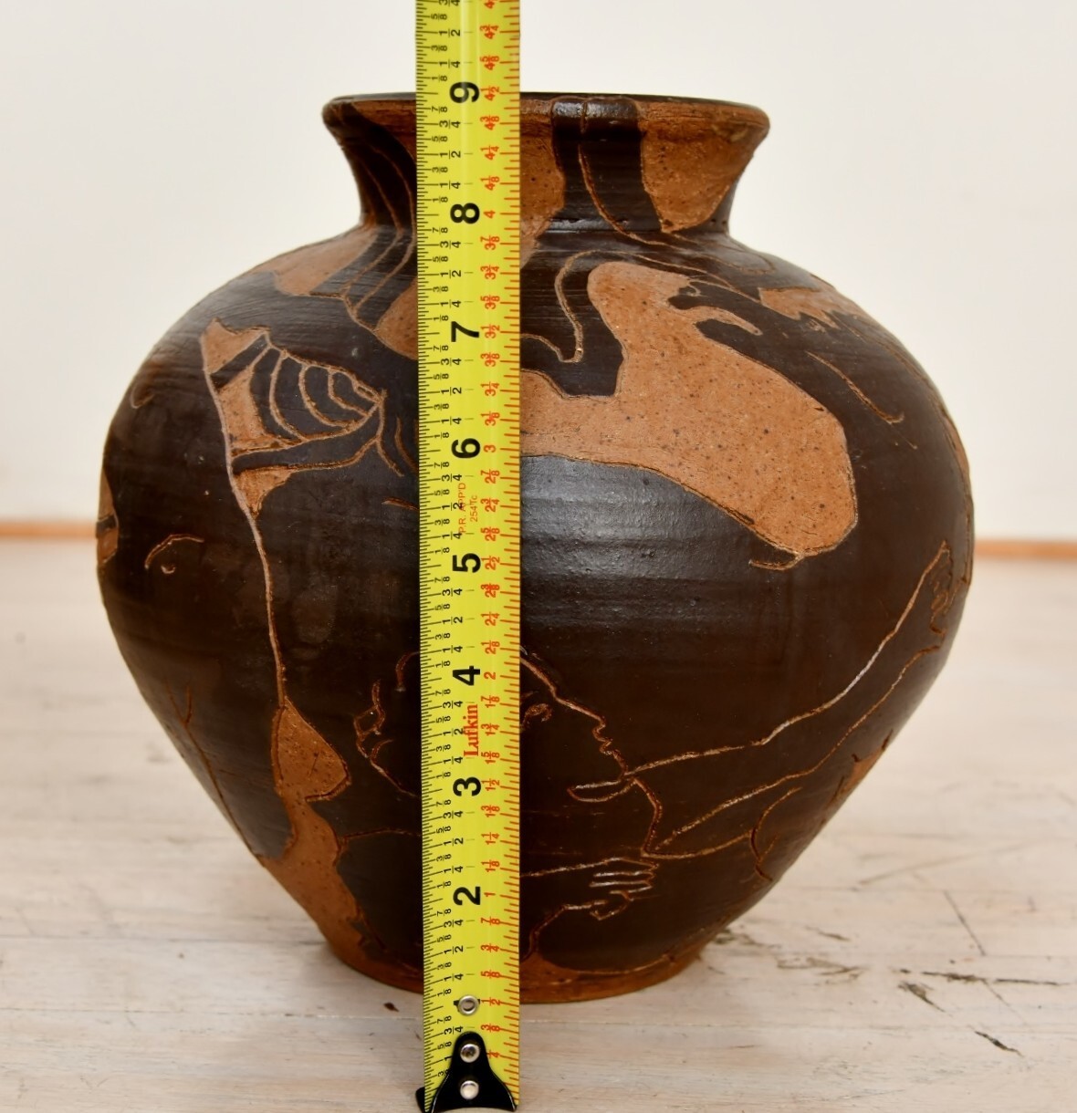 1960s Ceramic Handmade Etched ANCIENT GREEK STYLE Pottery Vase JUG Signed AHO