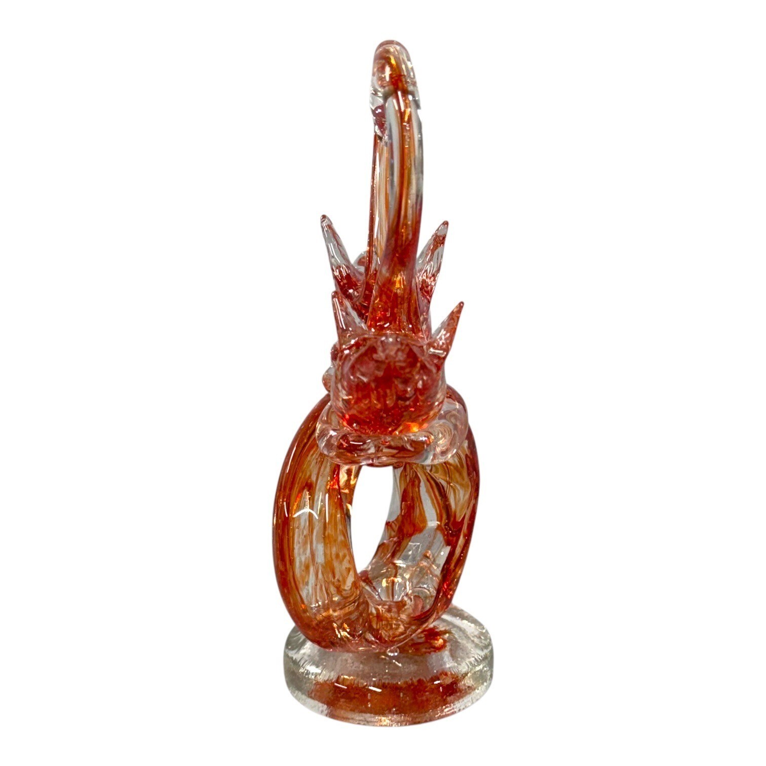 Handcrafted Blown Sculpted Glass Double Swan Figurine Orange 8″ Paperweight VTG