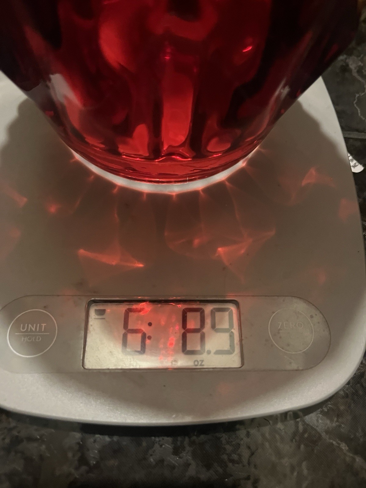 Ruby Red Ribbed Diamond Pattern Crystal Glass Vase Heavy Elegant Quality .