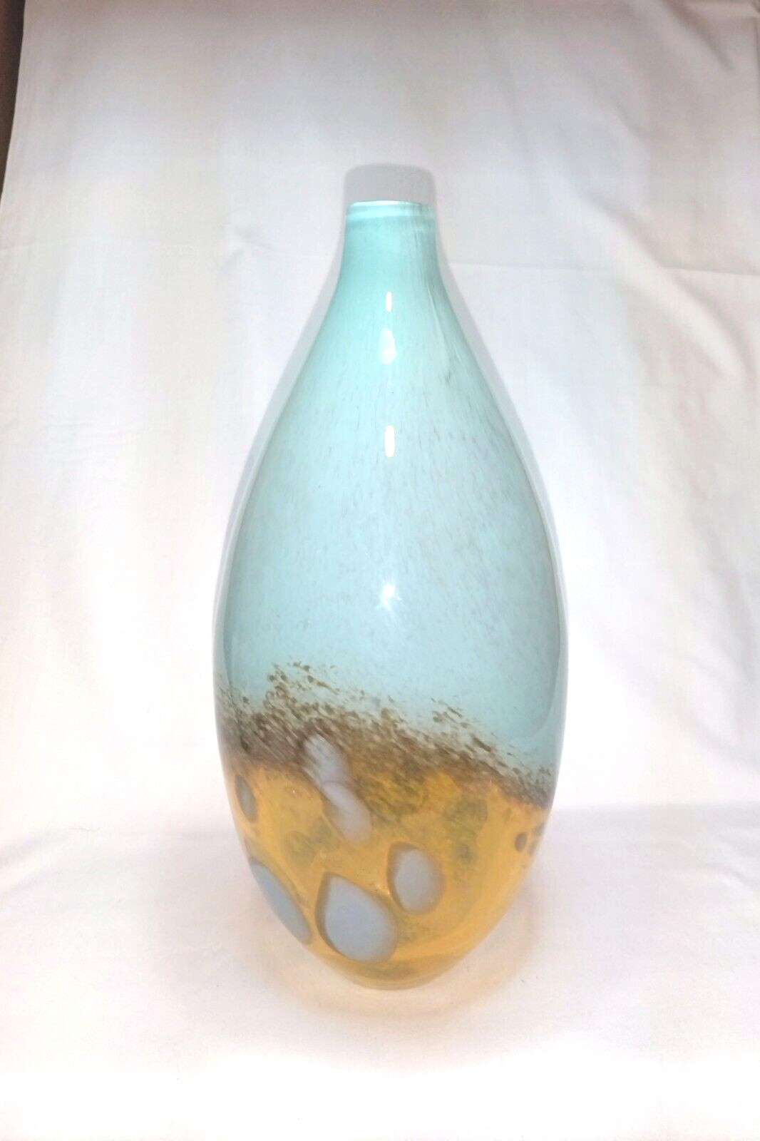 Blue and Yellow Art Glass Bulbous Vase,
