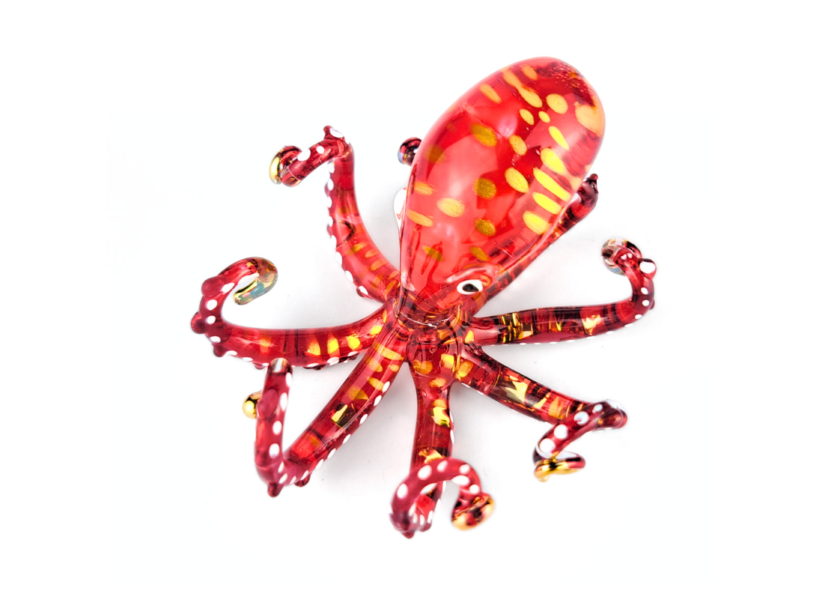 Red Hand Blown Glass Octopus Figurine Art Glass Ocean Marine Decor