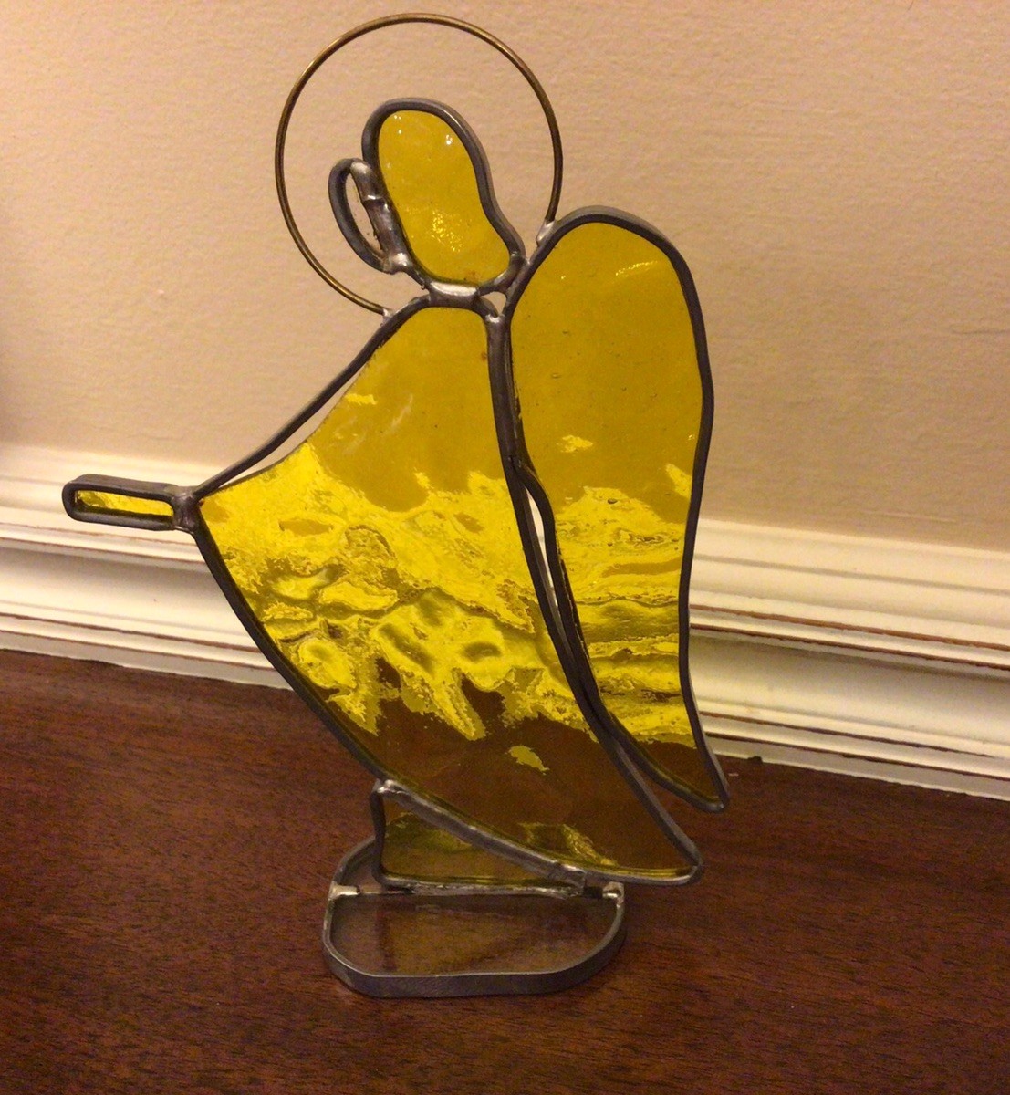 Lot of Stained Glass Figures 2 Angels 7-1/2”& 4-3/4”~Santa 4-3/4”~Nativity 5”x6”