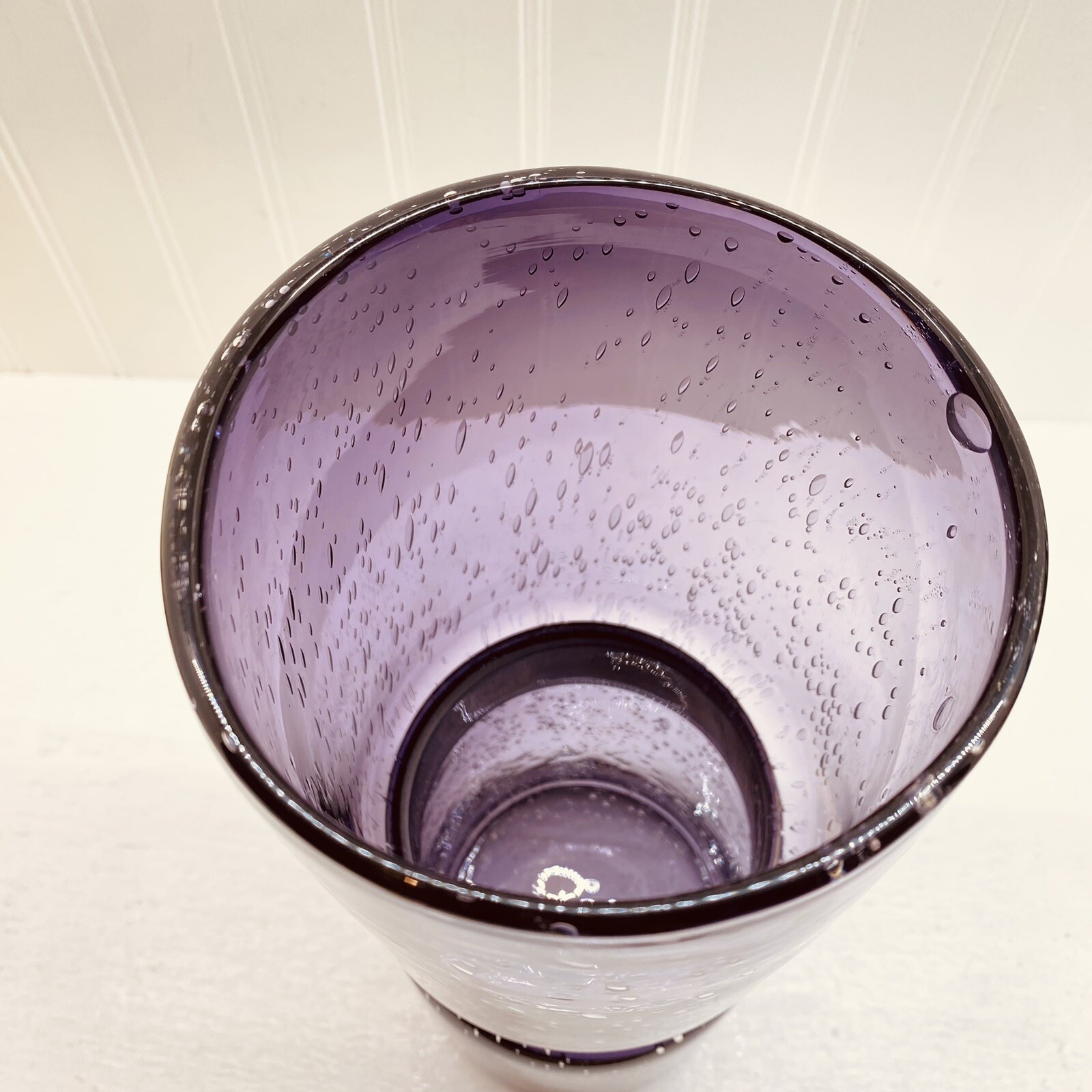 12” Moser Style Blown Glass Vase Gold Incised Band Amethyst Purple