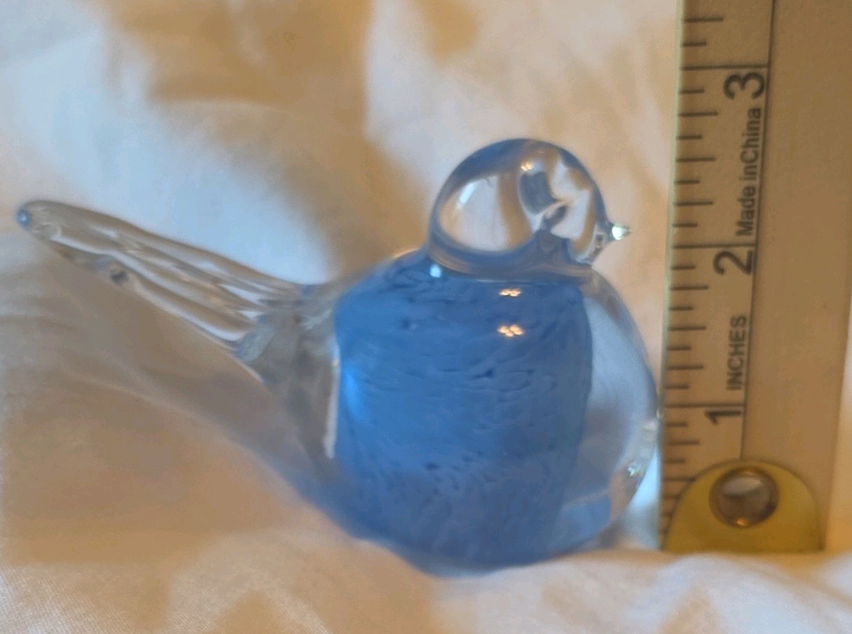 Lindshammar Blue & Clear Art Glass Bird Figurine, Handmade Sweden 2.75 in