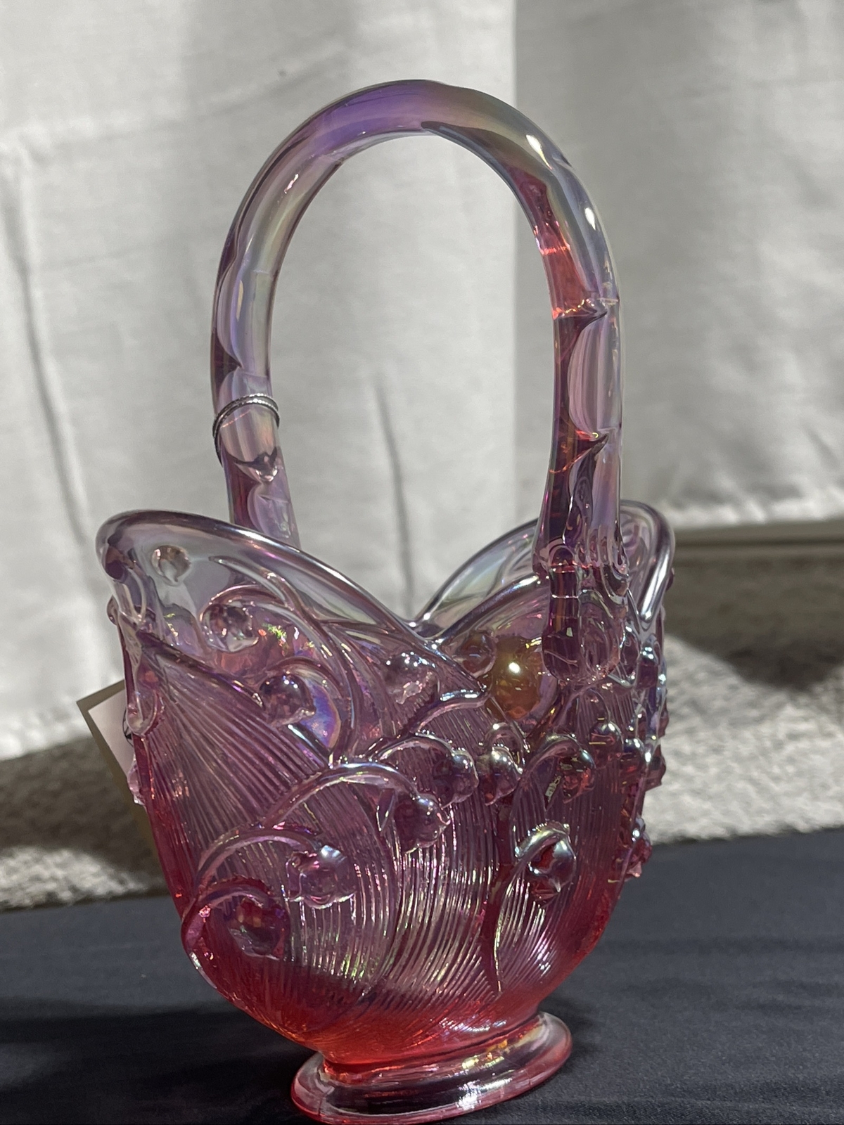 Fenton Plum Basket Art Glass Lily Of The Valley