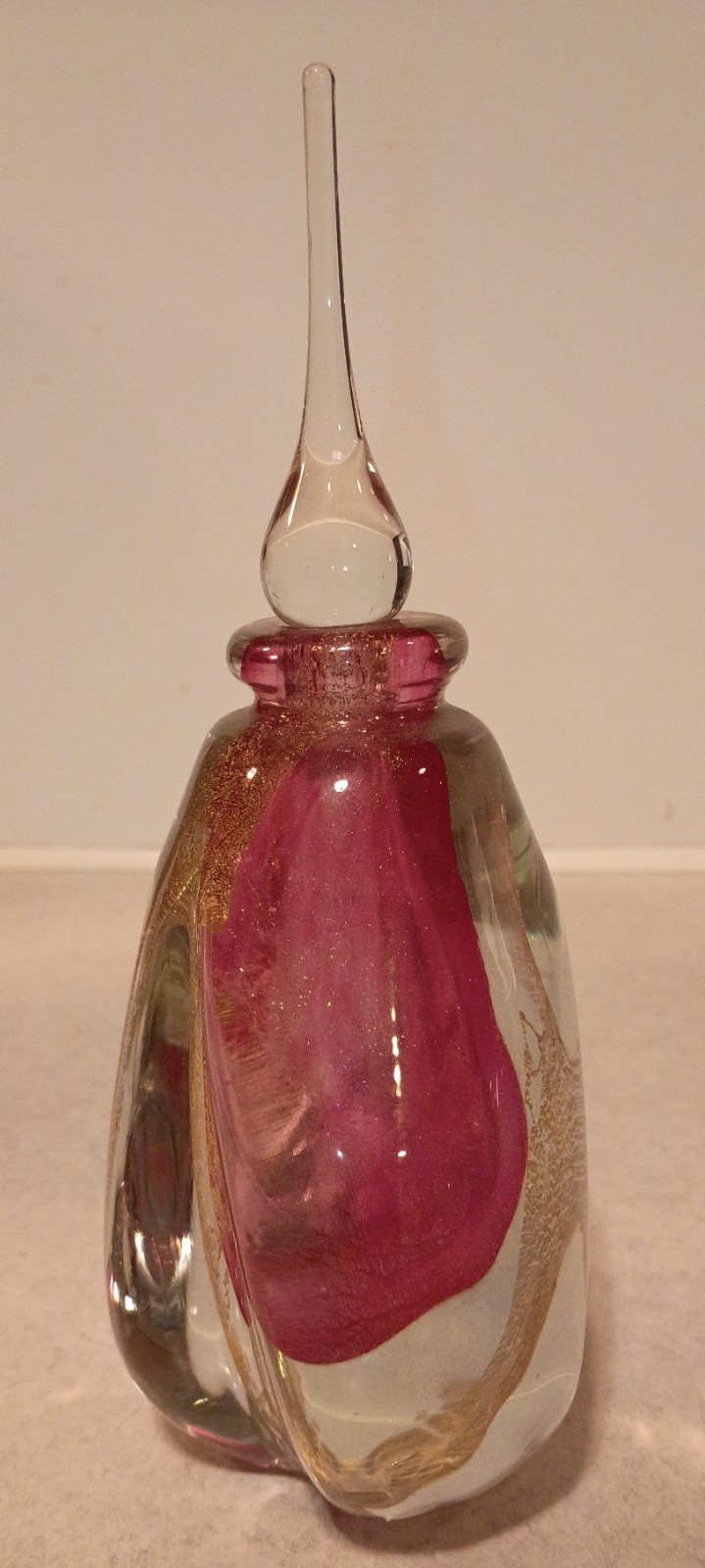 Lot Of 2 Signed Robert Eickholt Red & Gold Free Form Art Glass Perfume Bottles