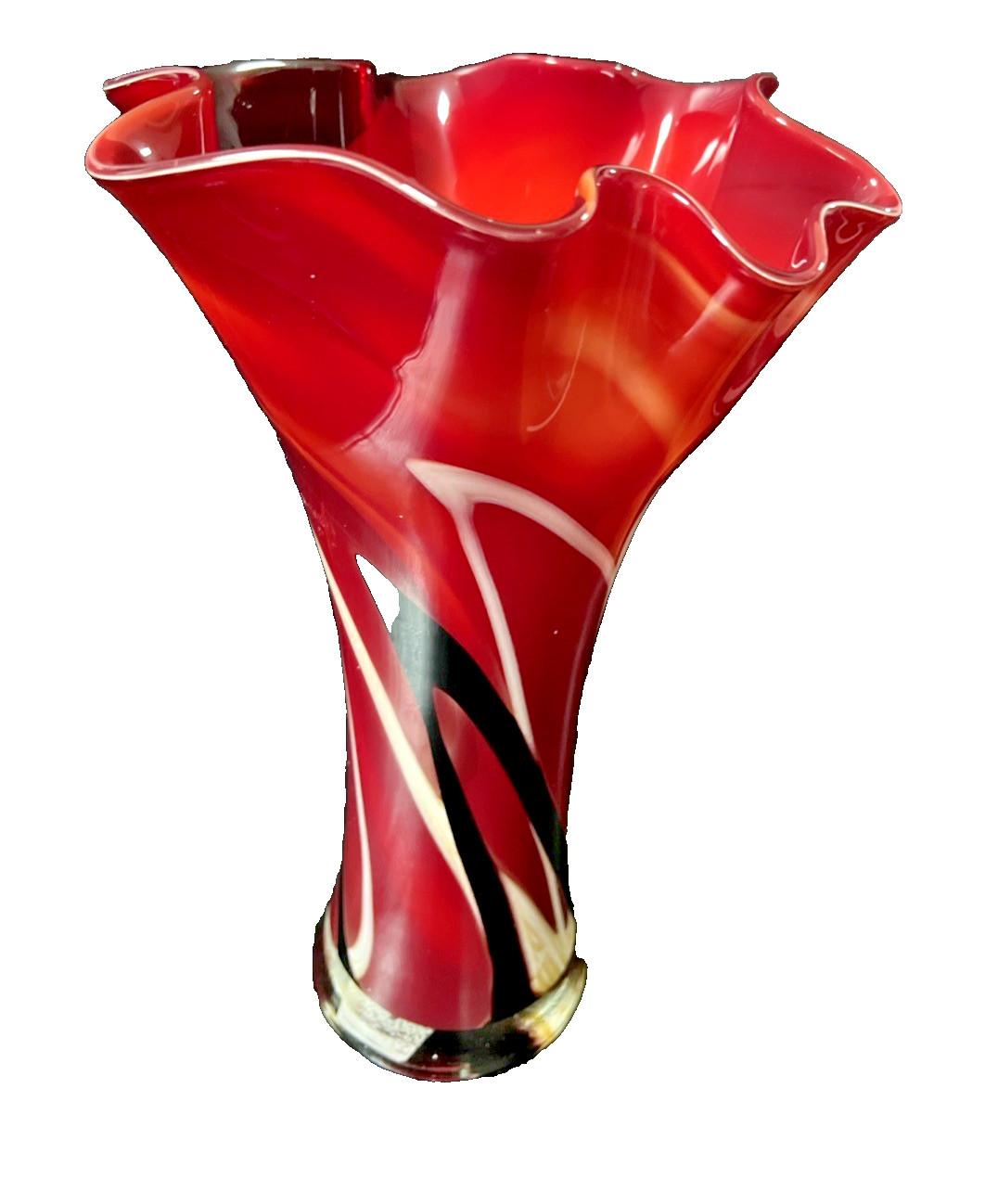 Huge Hand-Blown Large Glass Red and Black Vase 33 cm tall vintage