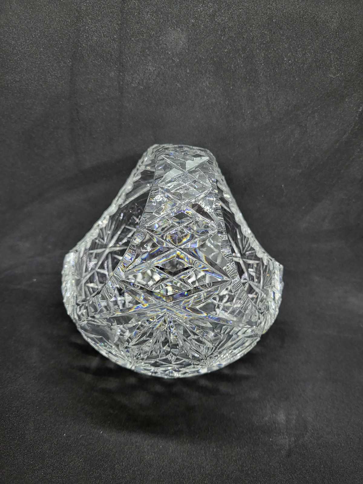 Vintage Bride’s Basket Centerpiece Crystal Clear Lead Cut Glass 6”-Excellent!