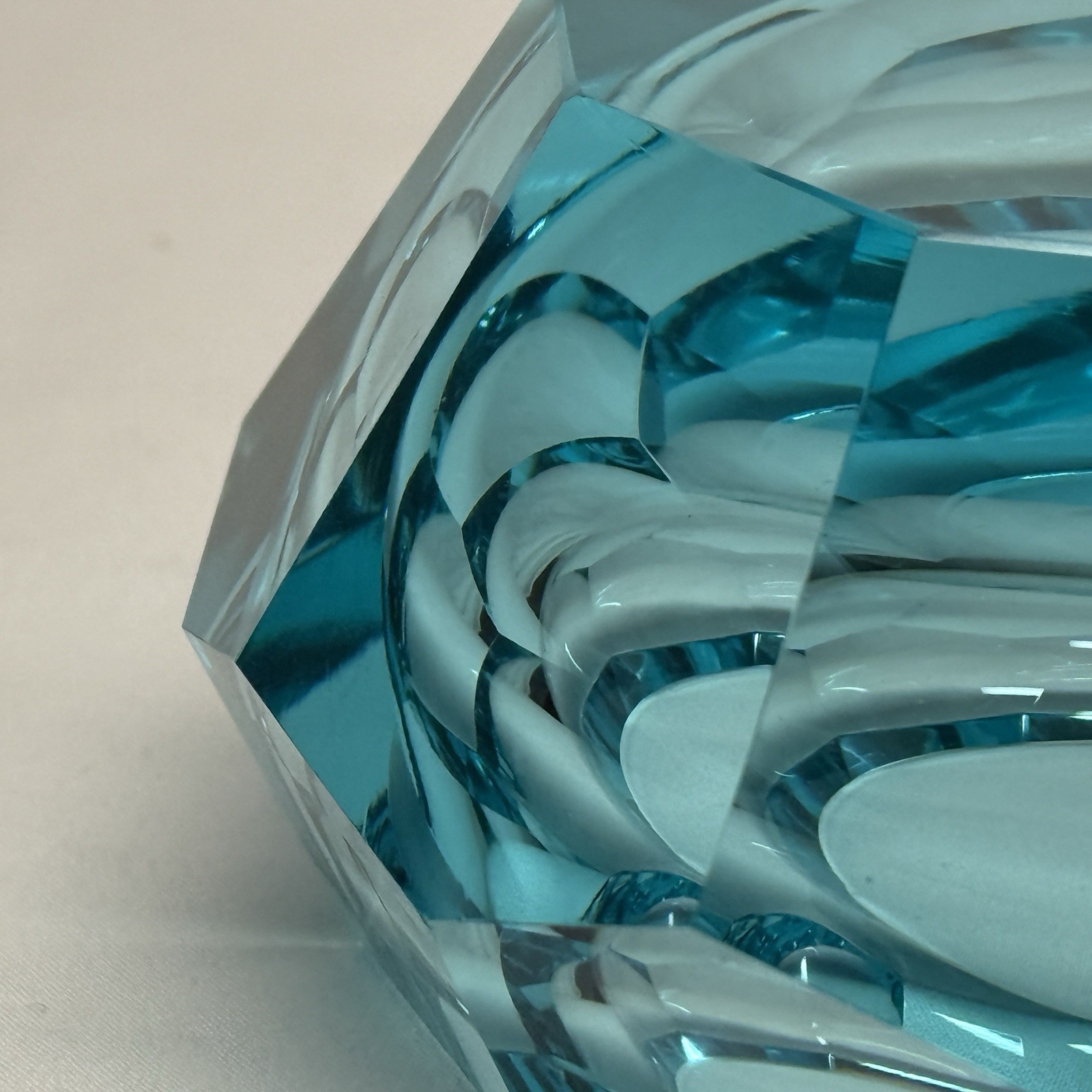 Uranium Turquoise Moser Gem Style Glass Ashtray w/ Imperfections