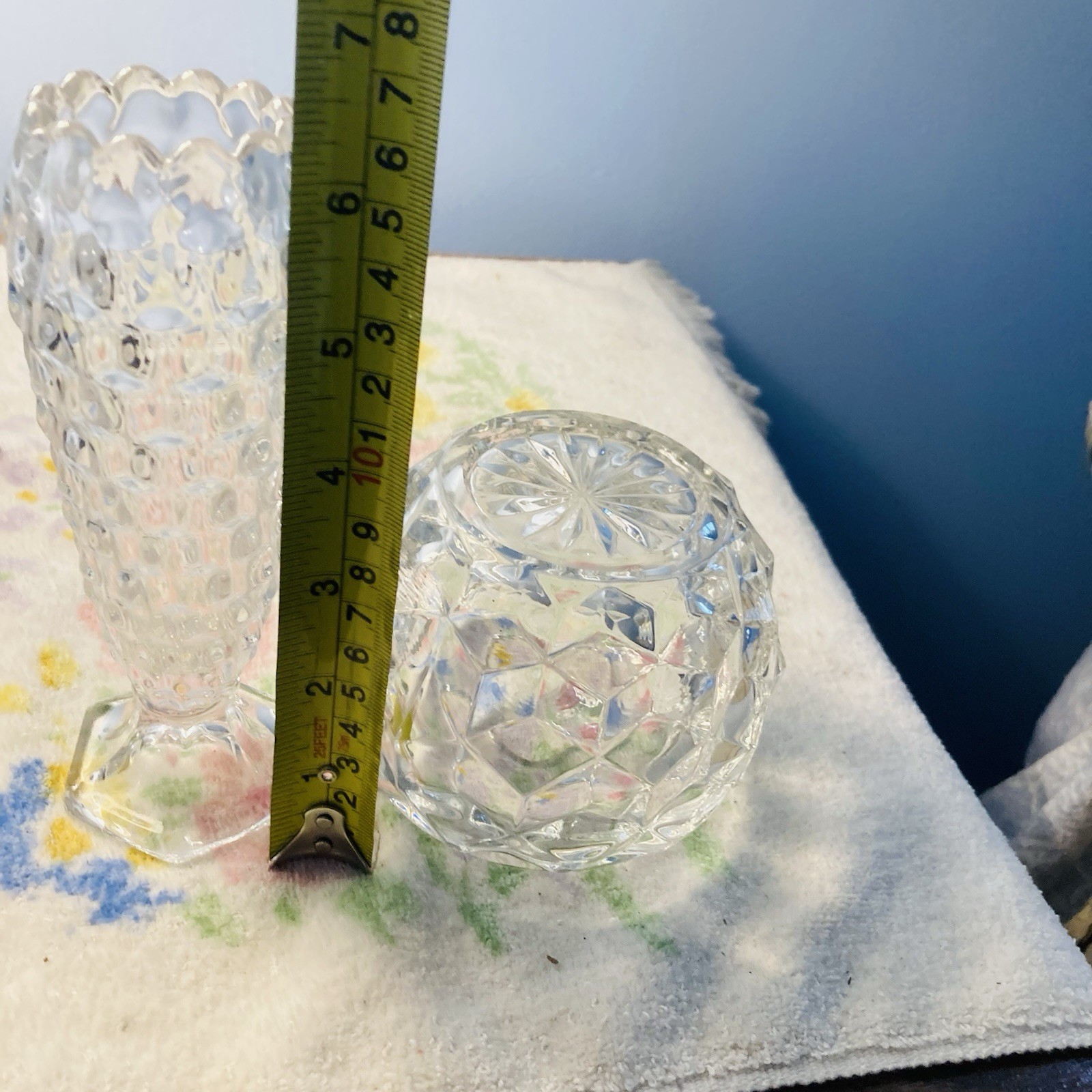 Vintage Fostoria American Rose Bowl Vase & Bud Vase Cubist VGC