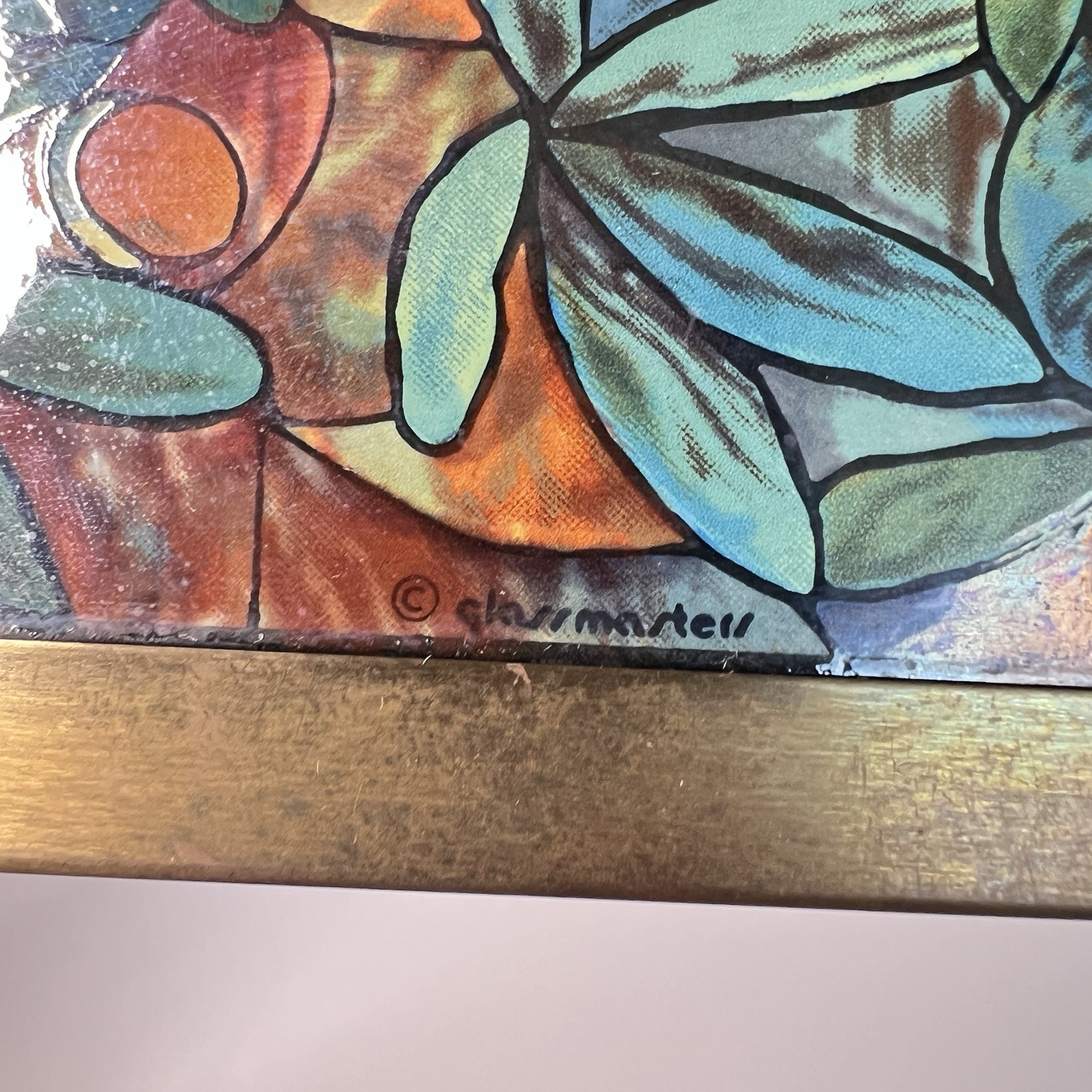 “Tree Of Life” Stained Glass Panel Signed Louis C. Tiffany. Reproduction. 13X9”