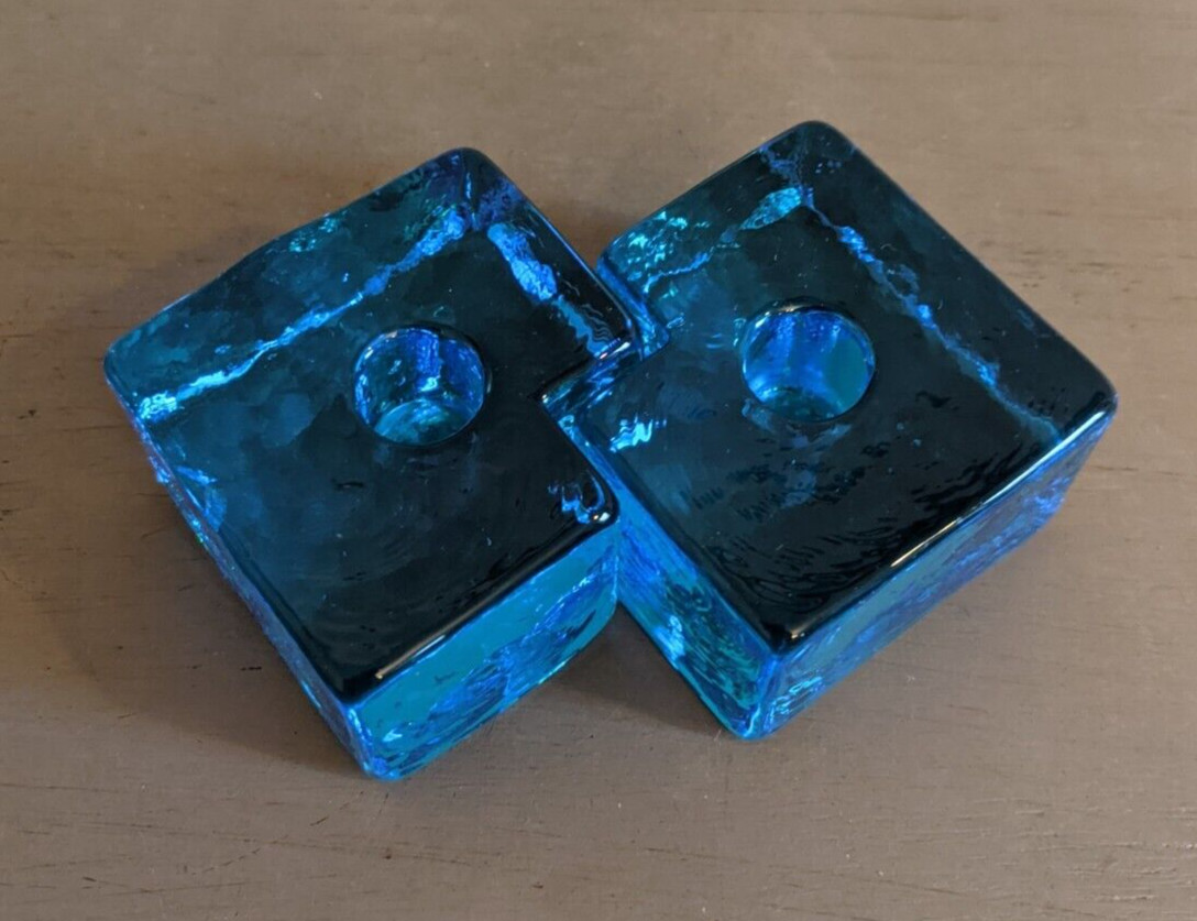 Pair Lindshammar Sweden Christer Sjogren Blue Puzzle Interlocking Candle Holders