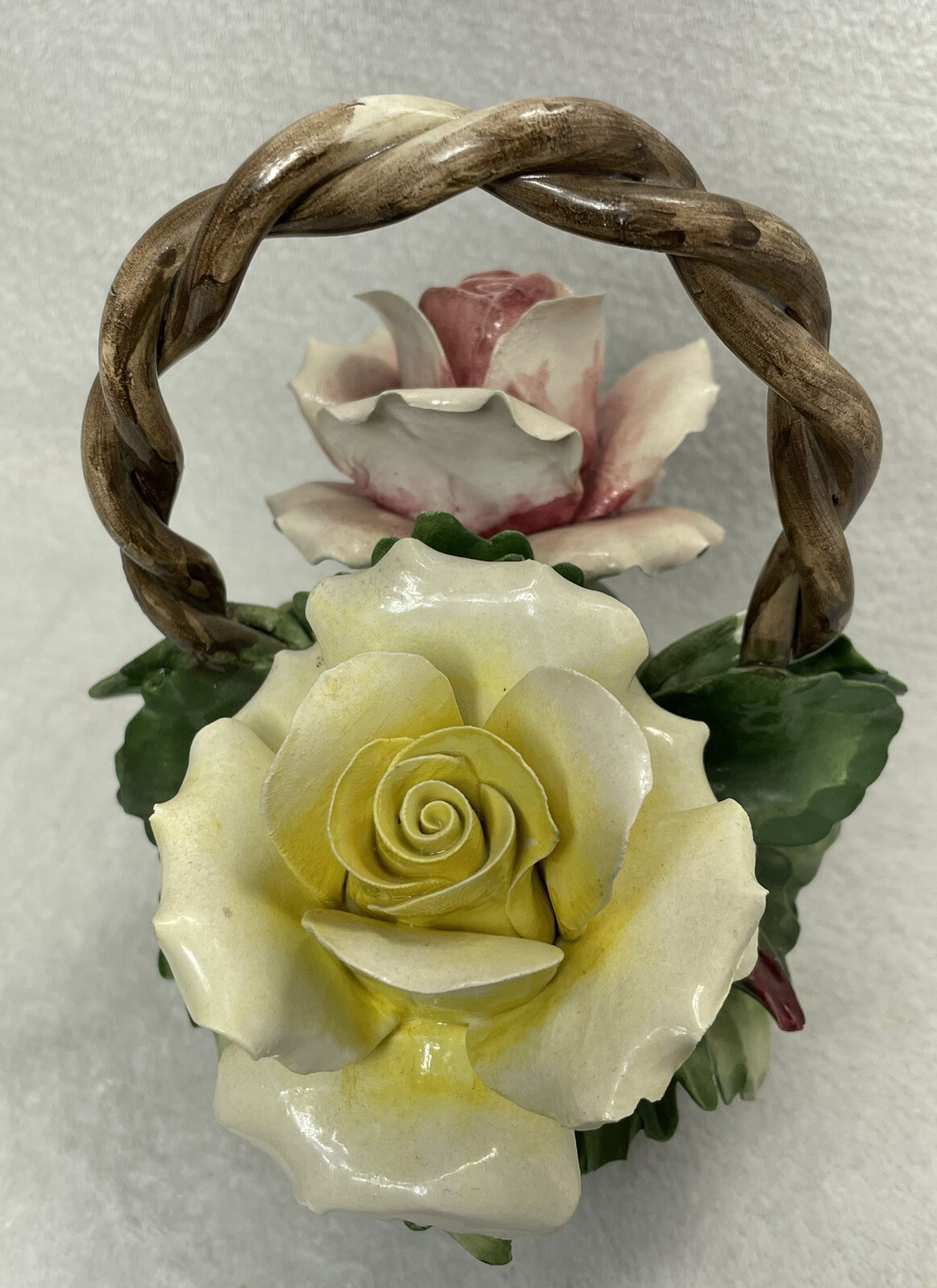 Capodimont Pink and Yellow Rose in a Basket