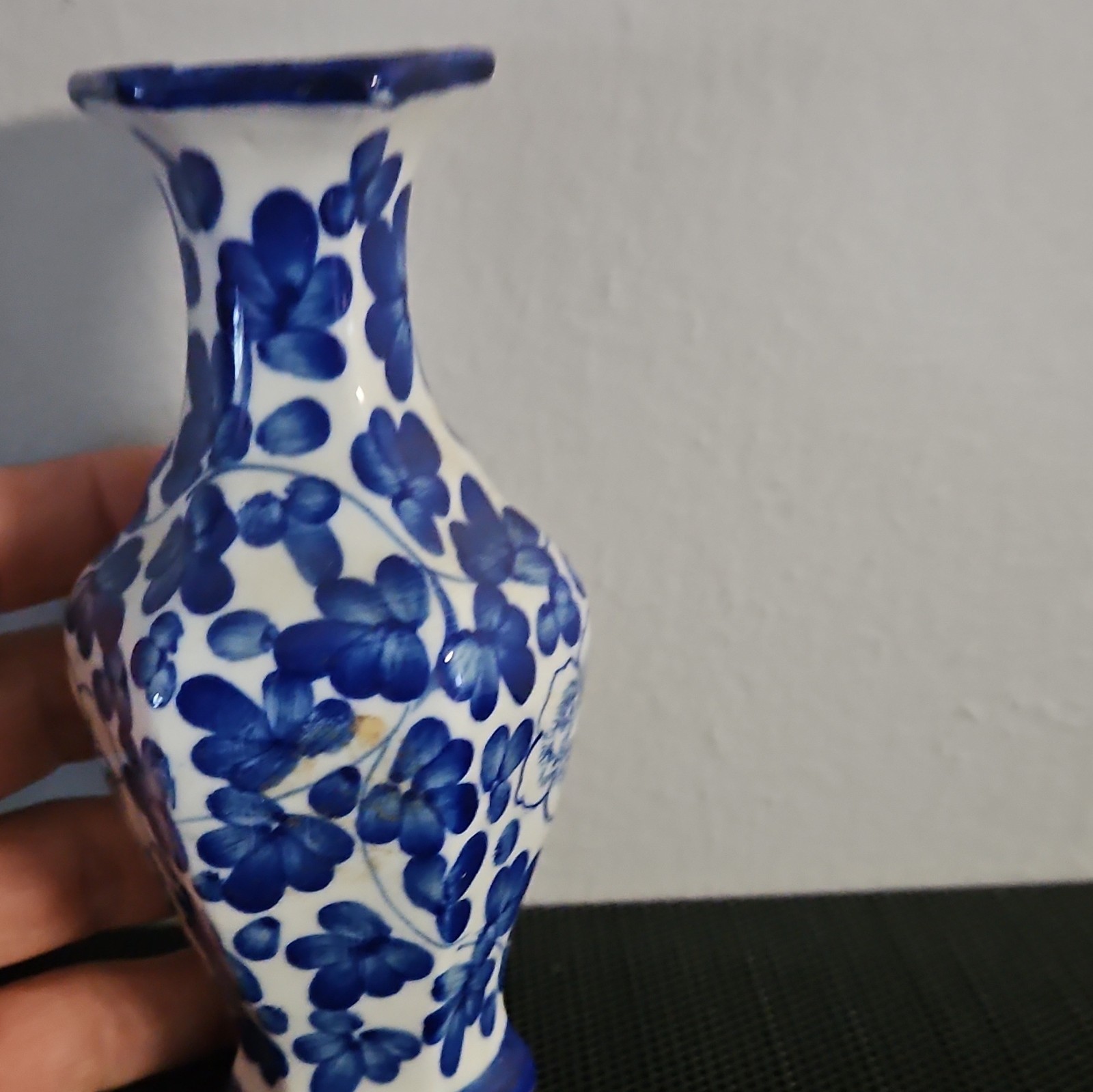 Blue White Ceramic Floral Vase Glossy Decorative Blue and White Pottery