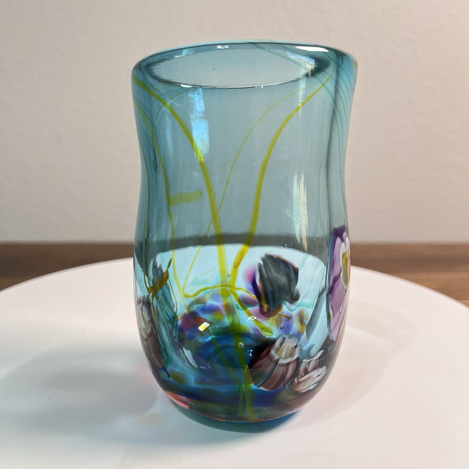 Studio Art Glass Vase with Blue Purple Swirl Rare Cute