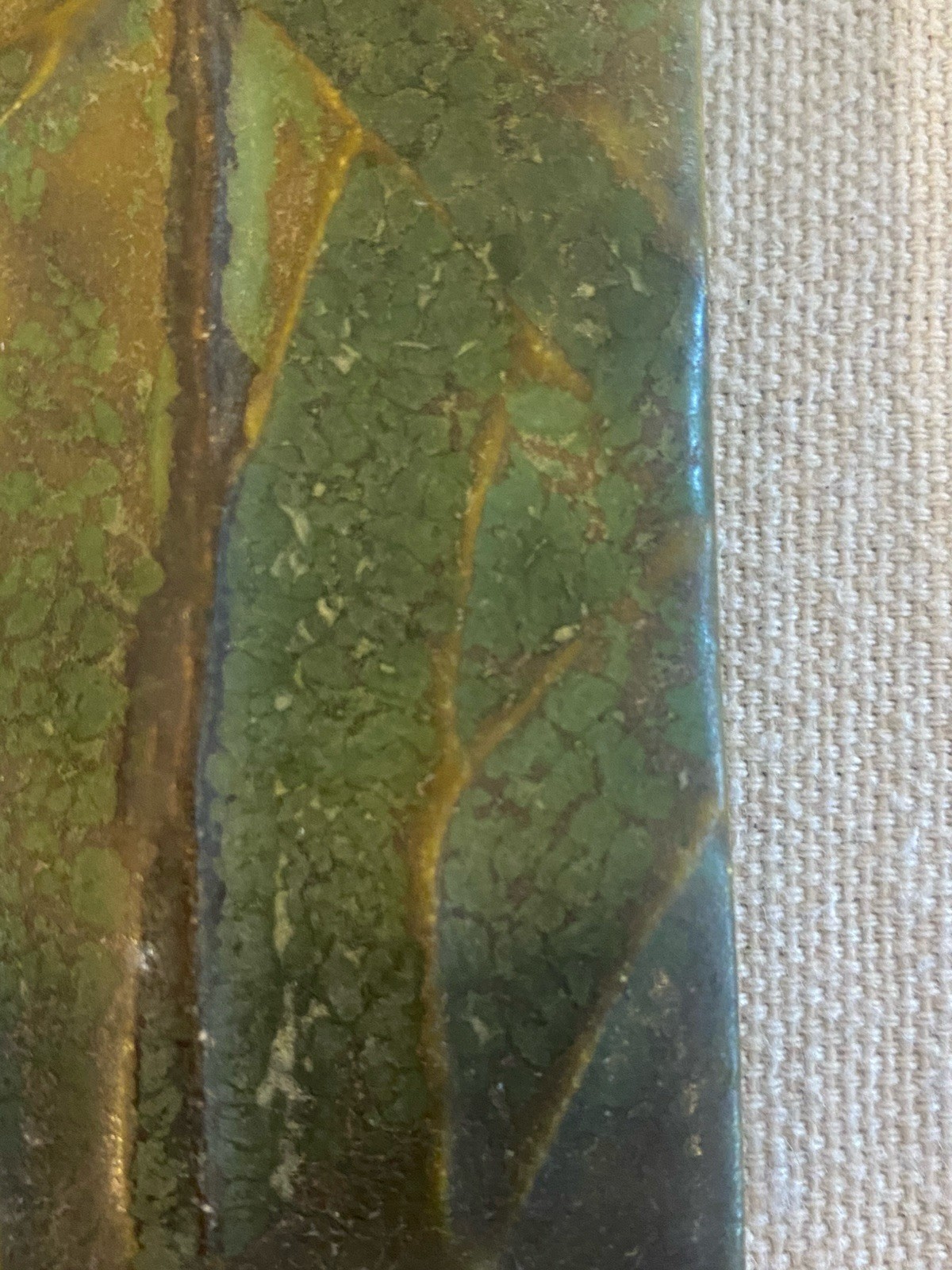 Ephraim Faience Vintage Hand Made Art Pottery Green Cattails Tile 5″ x 2.5″