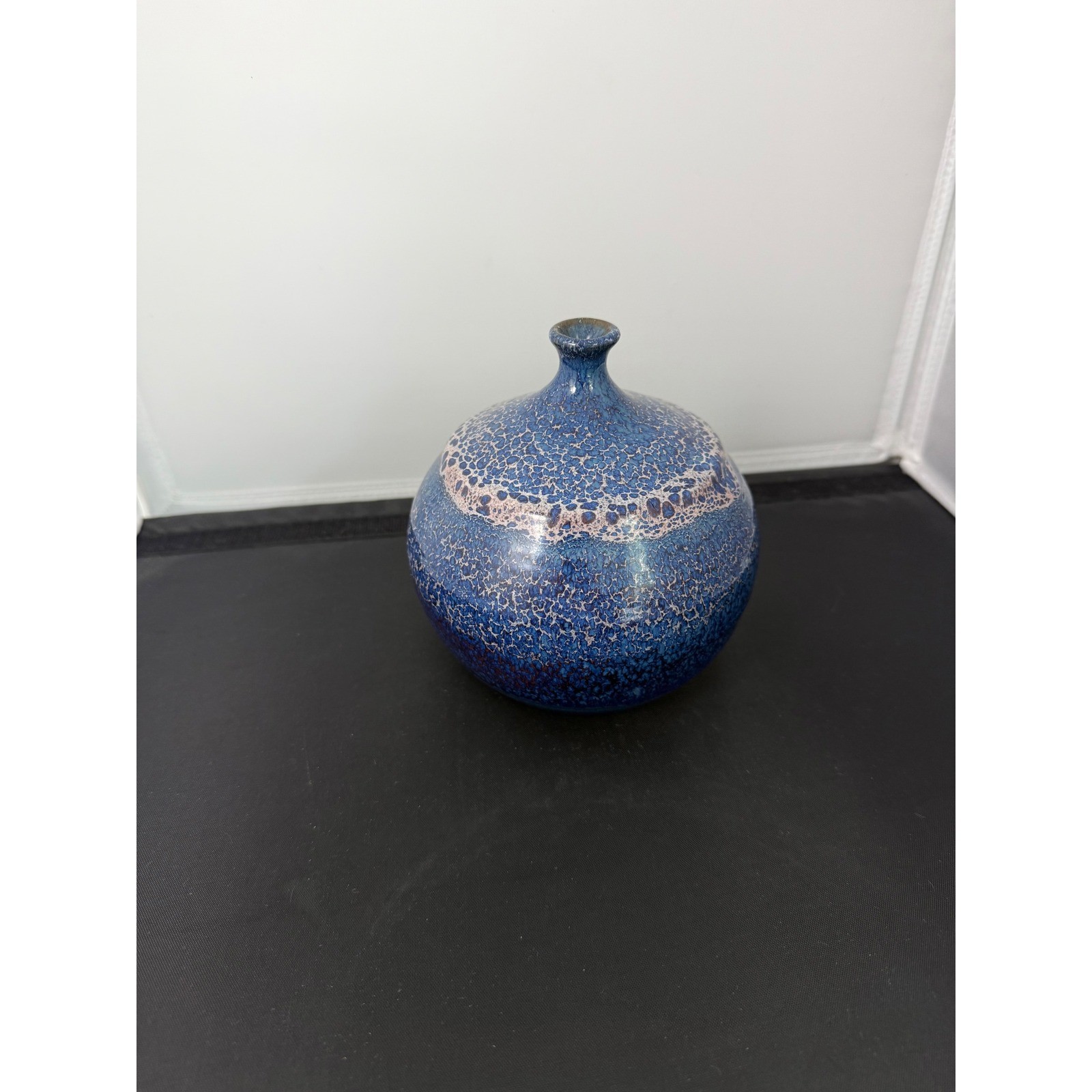Vase Mid Century West German Fat Lava Pottery Blue cobalt indigo Drip Glaze 5.5″
