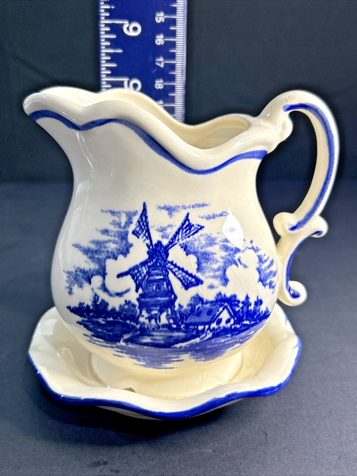 Nanco Delft Blue Planter ~ Pitcher and Bowl w/Windmill One-Piece Vtg