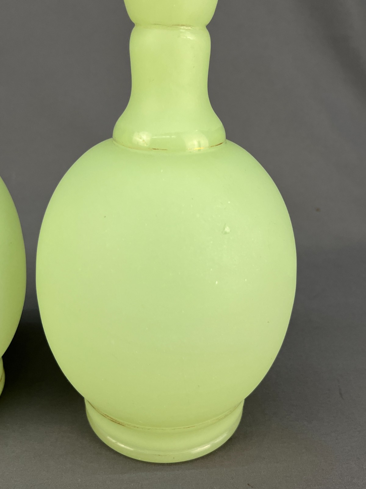 2 ~ 19th C. French Opaline Satin Uranium Glass 9″ Bottle Vases
