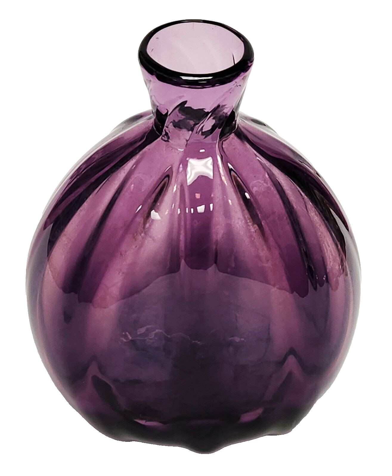 Metropolitan Museum of Art MMA Hand Blown Ribbed Purple Glass Bottle Vase