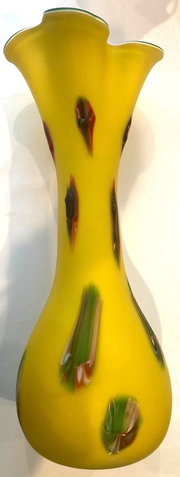 Mid-Century Modern Hand-Blown Art Cased Glass Vase 18” High Made in Egypt
