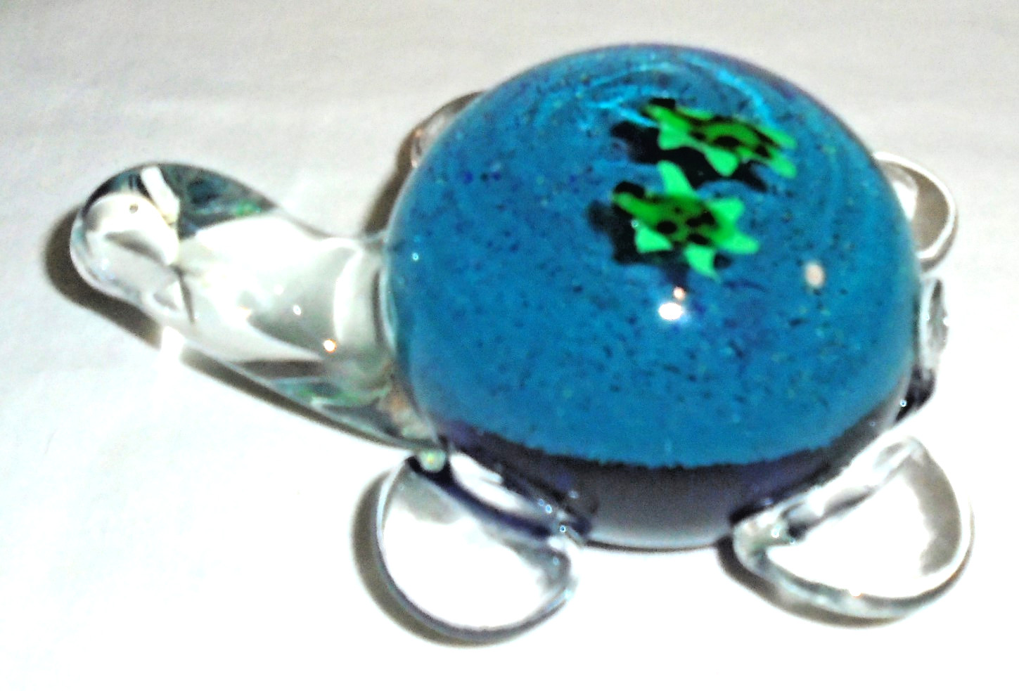 Hand Blown Art Glass Sea Turtle With Babies On Back Paperweight