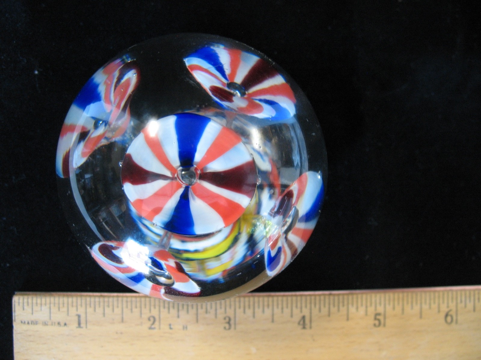 Vintage Red White and Blue Trumpet Art Glass Paperweight Solid Heavy