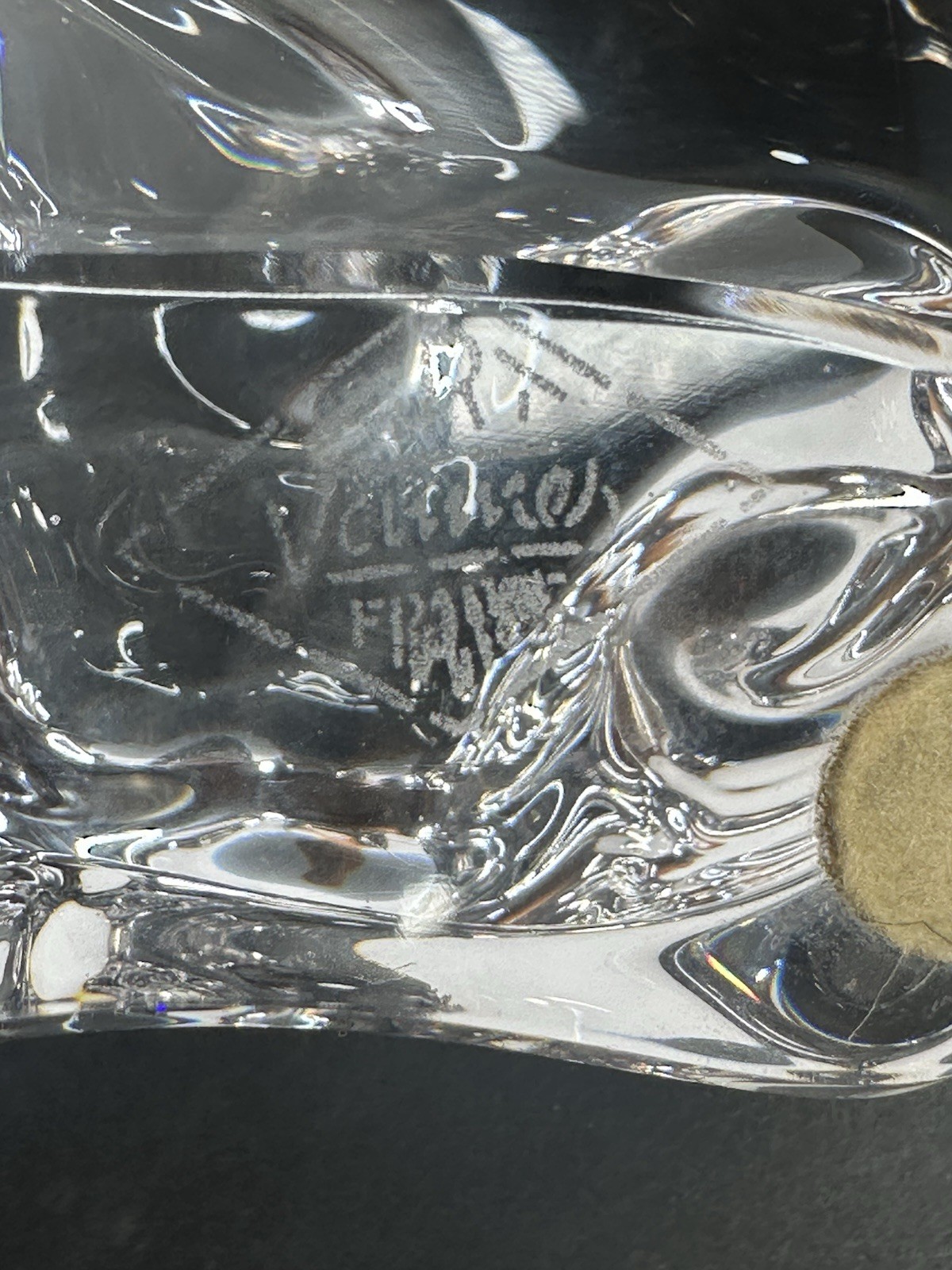 Art Vannes Sleeping Cat Crystal Trinket Or Ashtray Dish France Whimsical
