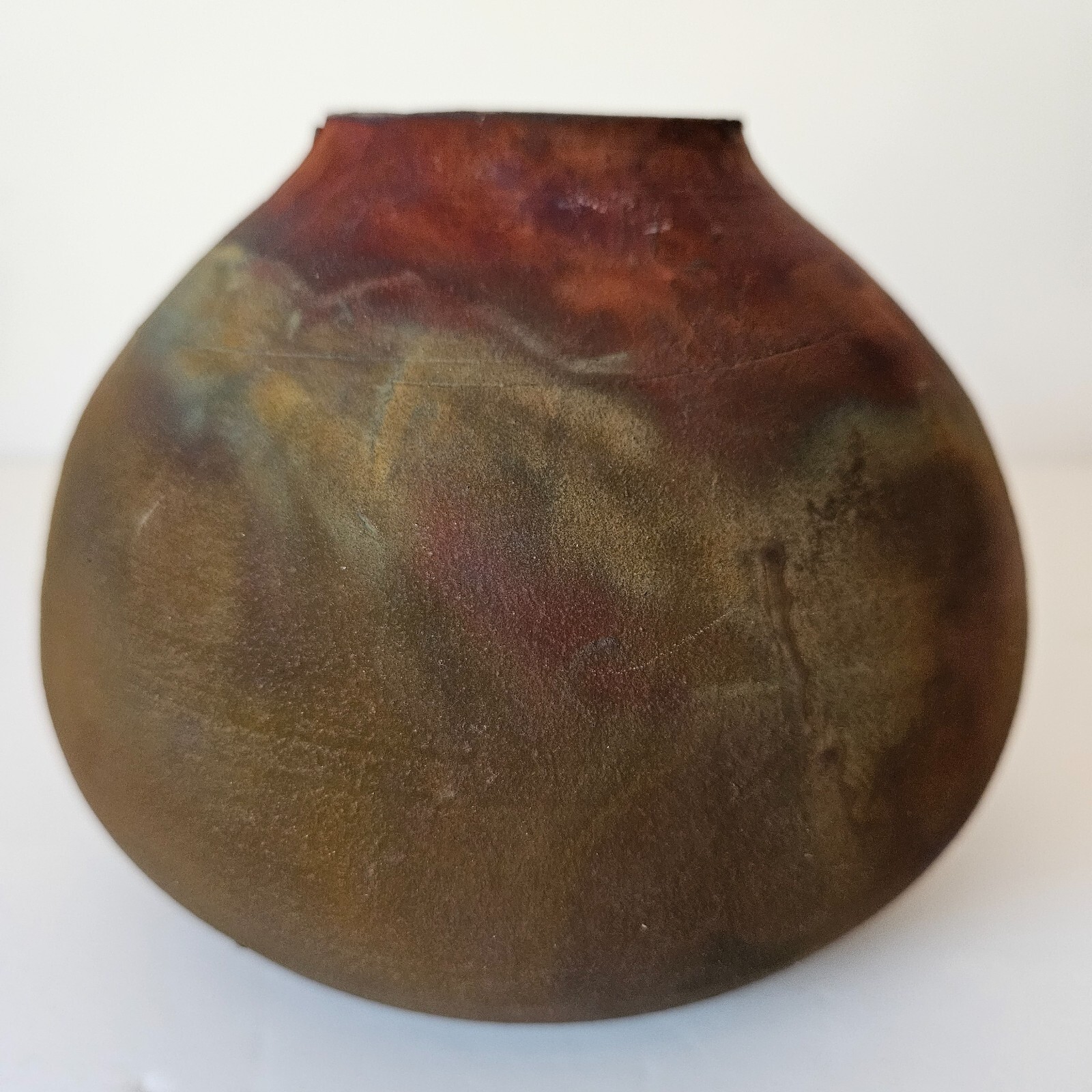 Bruce Johnson Copper Flash Raku Pottery Pot Vase Includes Brochure 5″ Tall