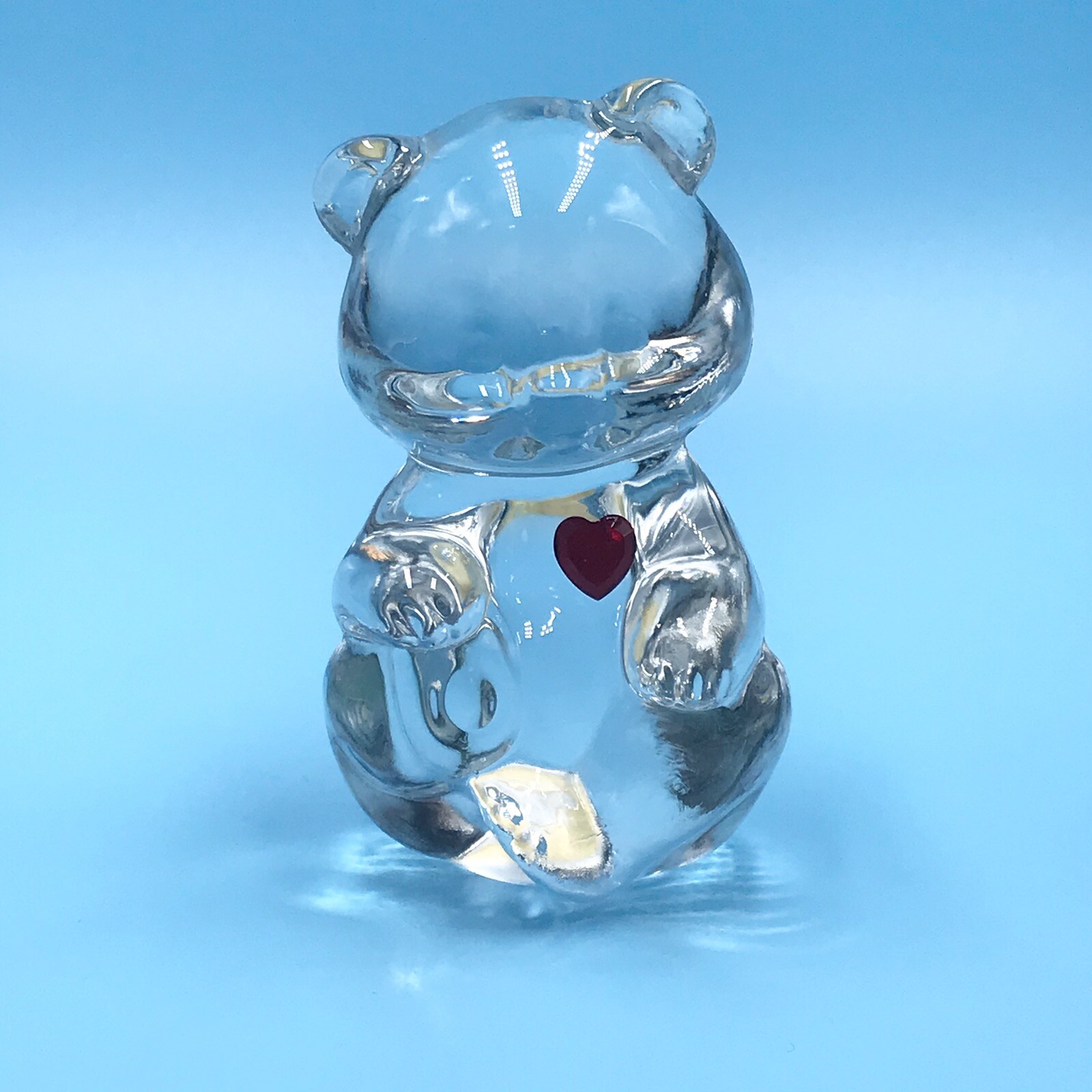 Vintage Fenton Clear Glass Teddy Bear With Red Heart January/July Birthday