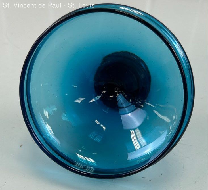 Optic Italian Empoli MCM Vintage Cobalt Blue Candy Dish Apothecary Jar W/ Lid