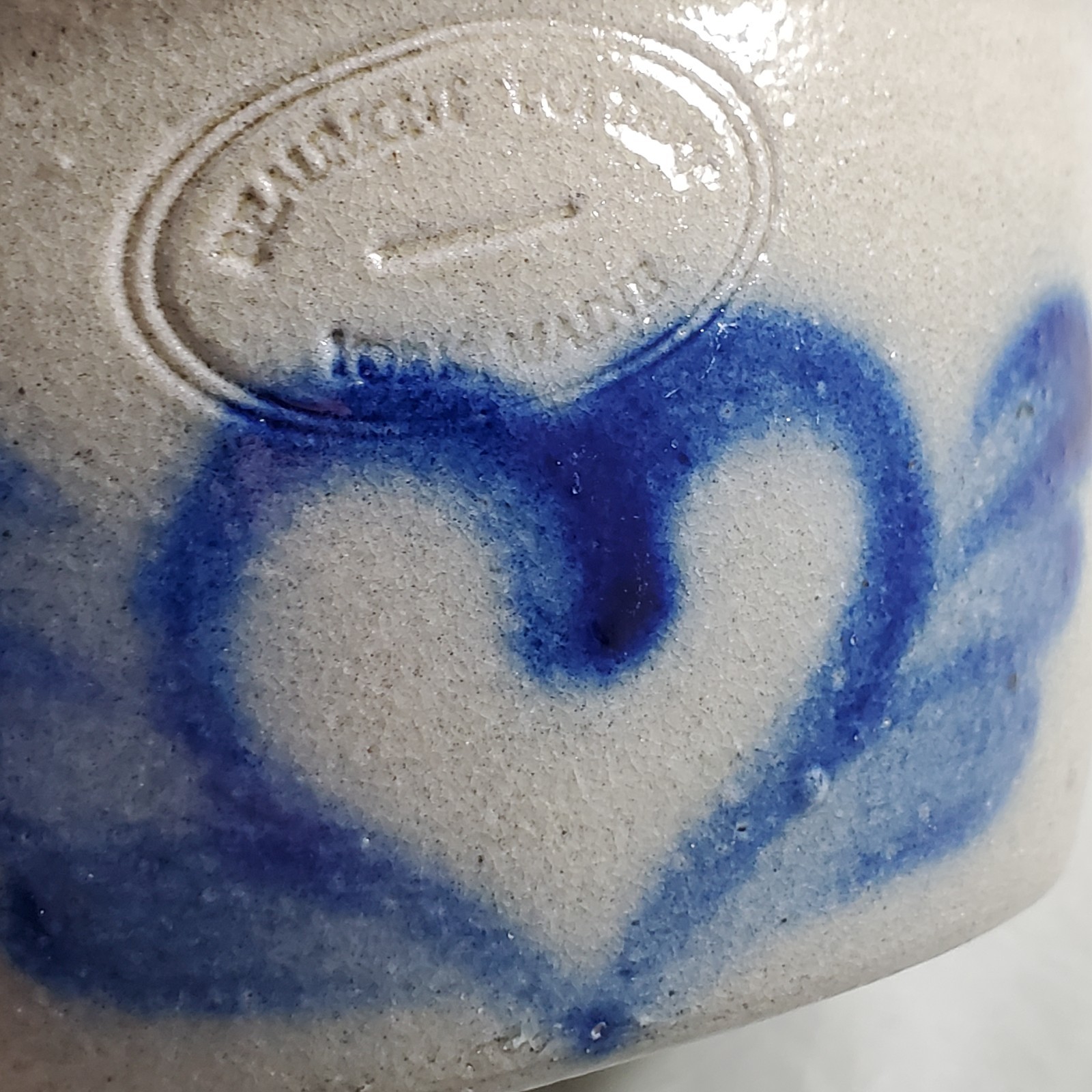 Beaumont Pottery York Maine Salt Glazed Crock Sm Bowl Cobalt Blue Winged Heart