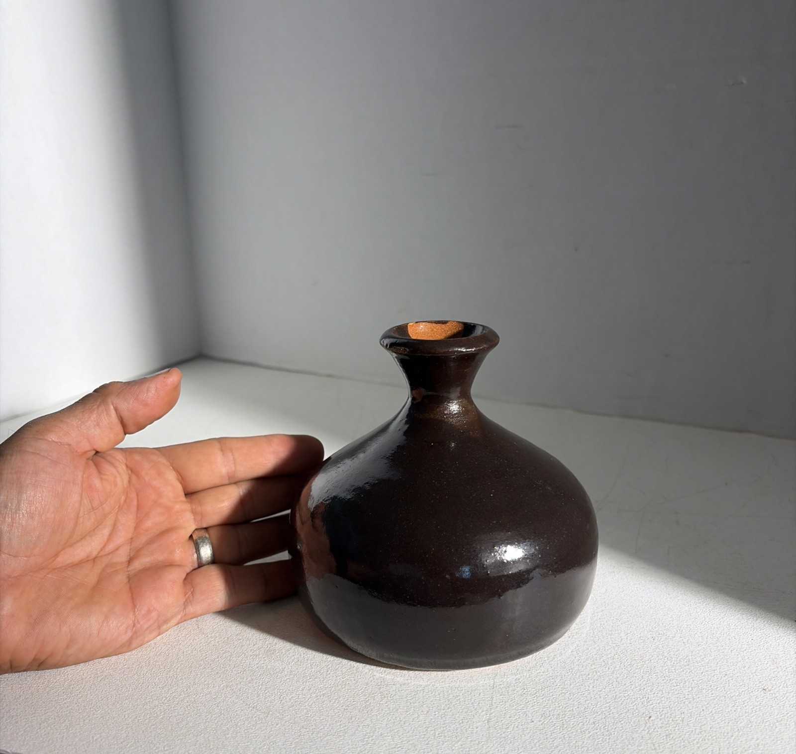 Vintage Small Chocolate Brown Modern Stoneware Vase Art Pottery