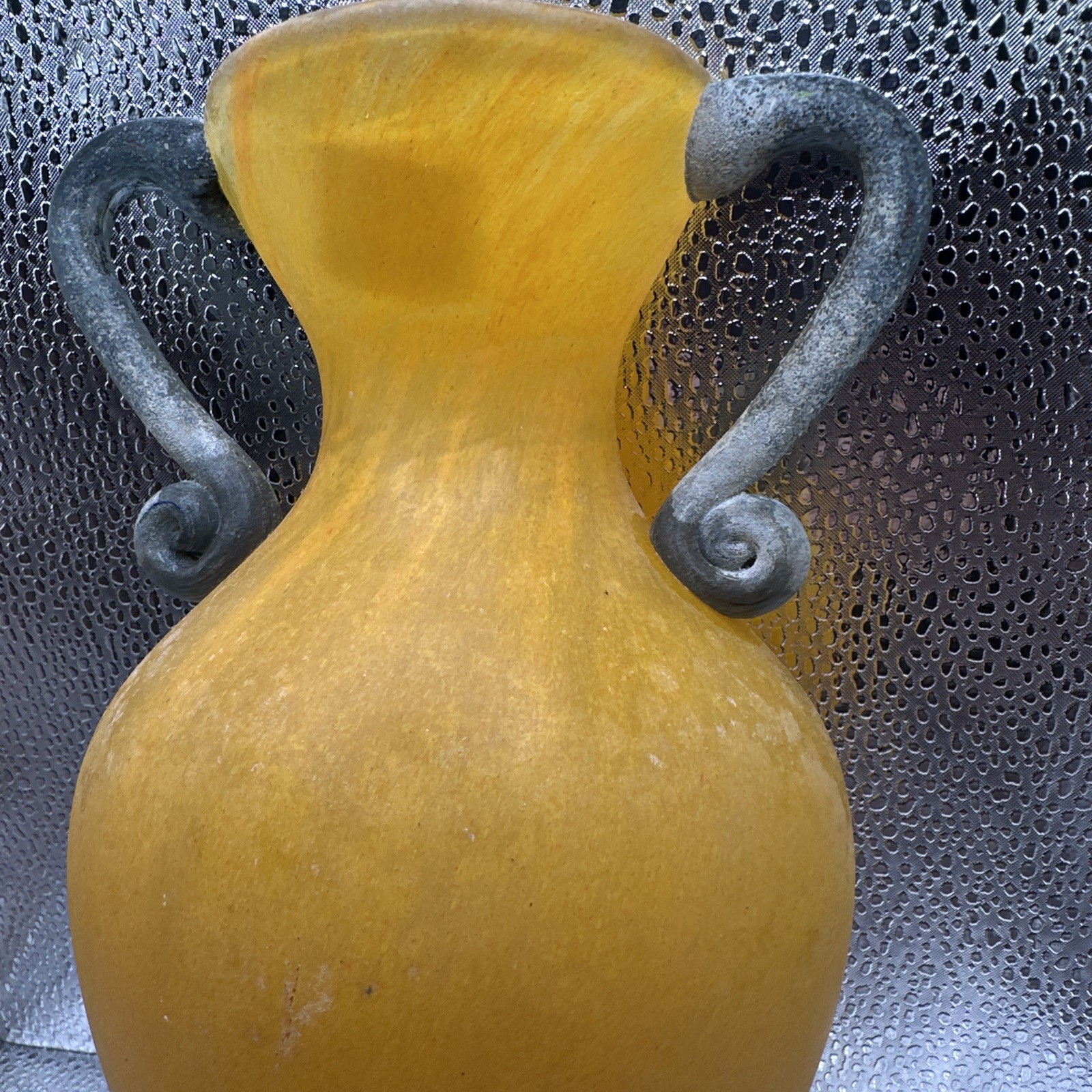 Vintage Design Guild Romania Orange Handled Blown Glass Wall Pocket Vase 10.5″