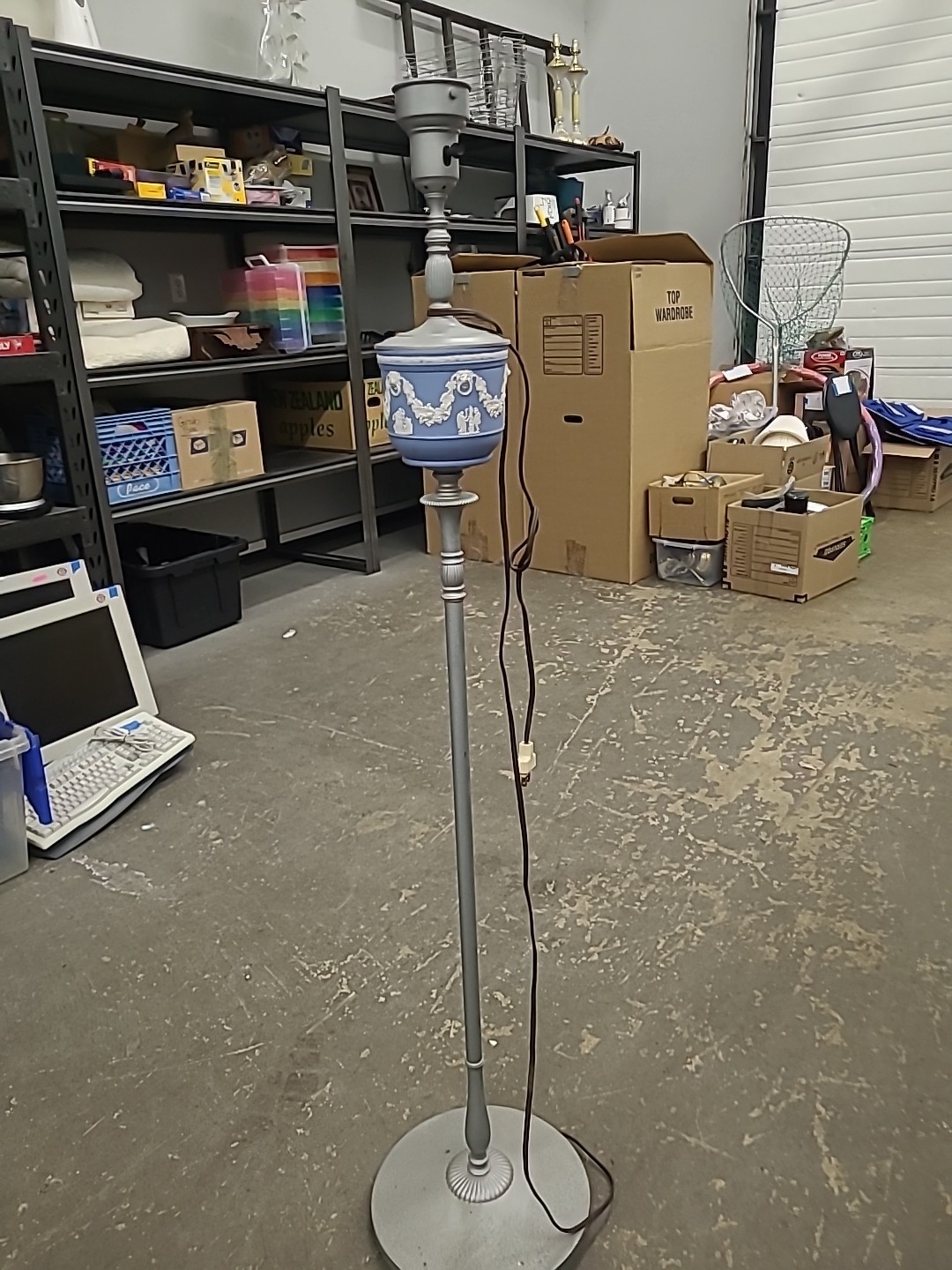 Wedgwood-Style Blue & White Jasperware Neoclassical Urn Floor Lamp