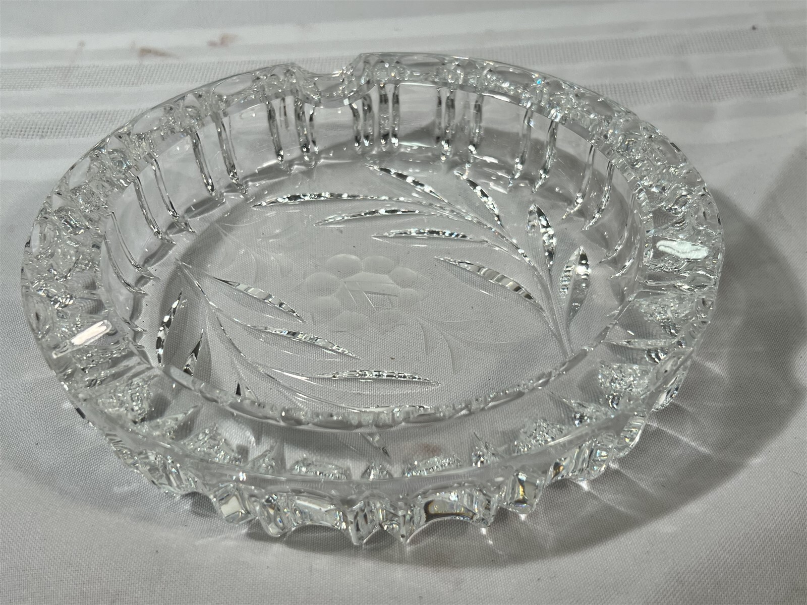 Large Cut Crystal Ashtray Mid Century 7-3/4″ in Diameter