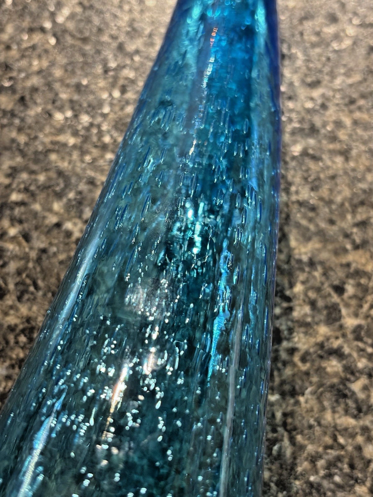Hand Blown Margie’s Garden Aqua Turquoise Bubble Art Curved Glass Vase 13″ EXC