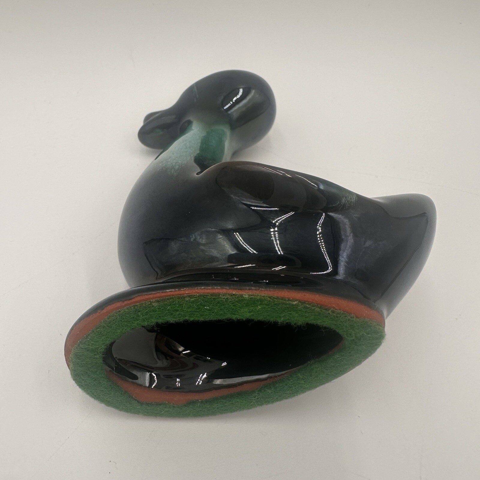Vintage Blue Mountain Pottery Baby Duck Glazed Green & Black w/Felt Bottom