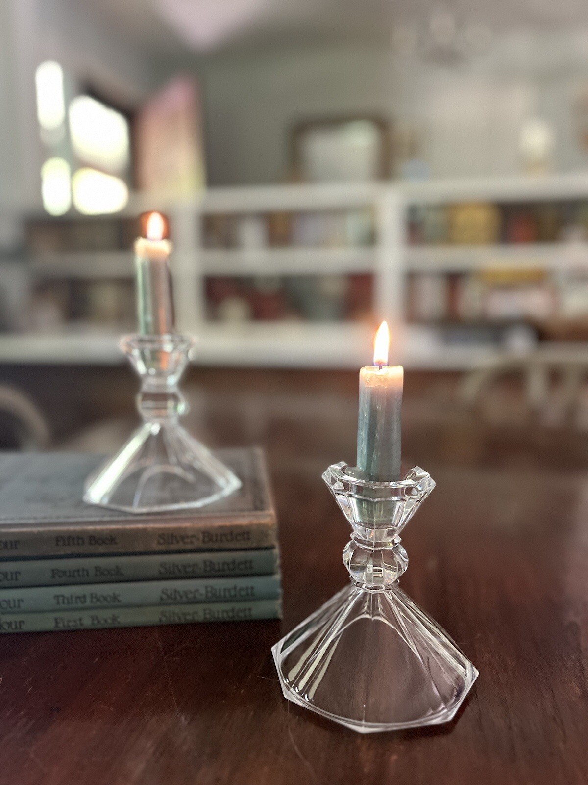 Vintage Crystal Candlesticks Pair Set of 2 Approx 4″ Tall & Wide Octagonal Base