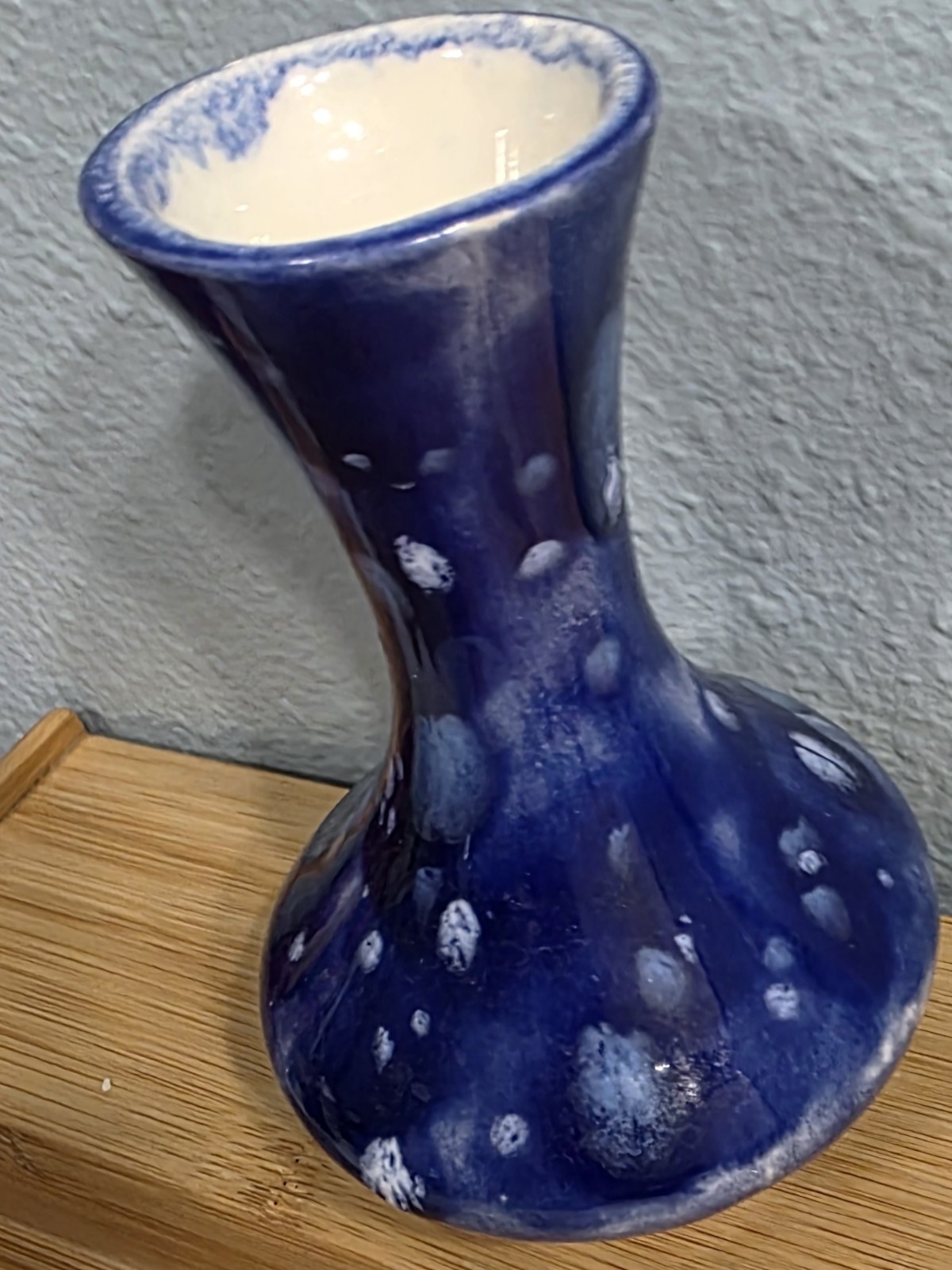 Blue Speckled Pottery Vase Signed By Artist 5″