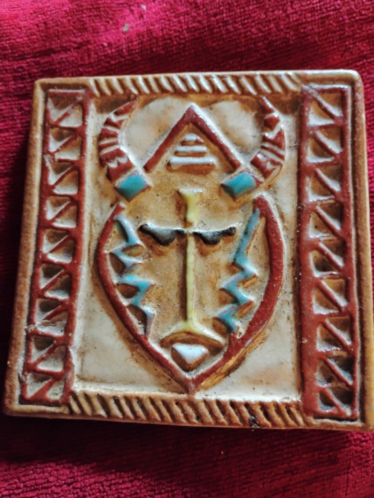 Vintage Red Clay Tile Works Tribal tile, Artist Tile, handmade tile, RCTW