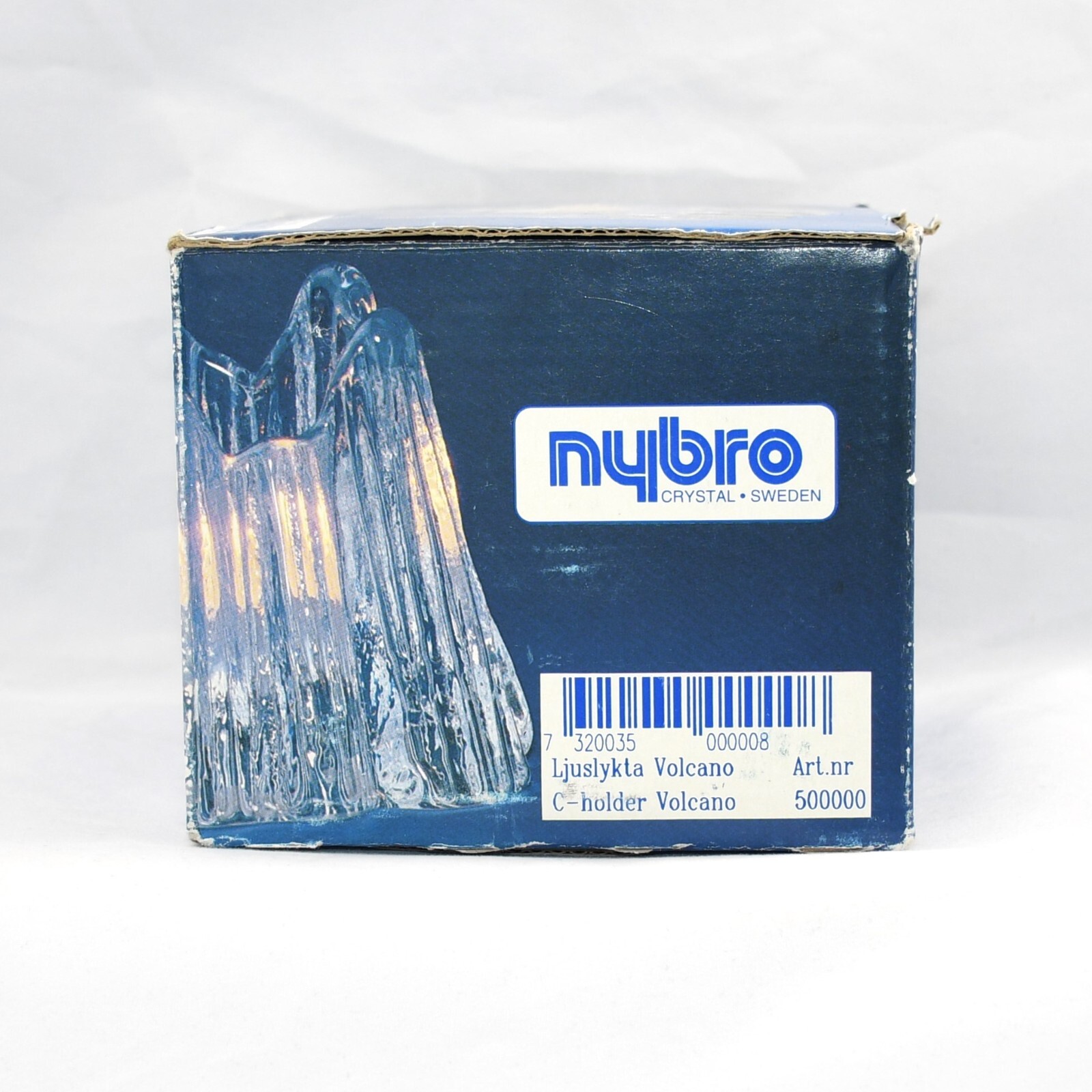 Vintage Nybro Volcano Crystal Candle Holder Votive Sweden Rune Strand Orig Box