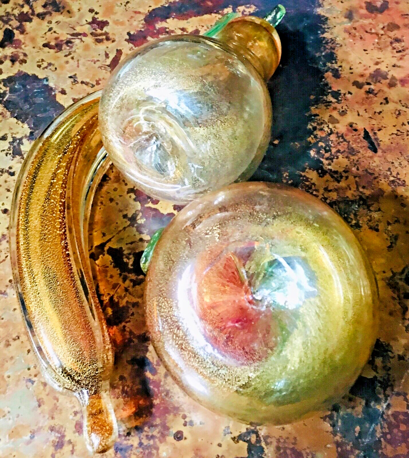 Vintage Italian Aventurine Glass Apple, Pear & Banana