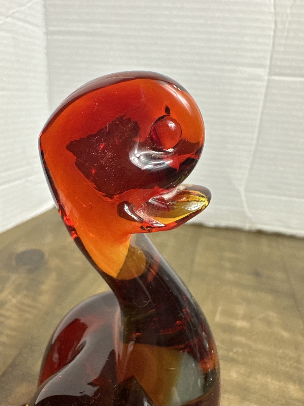 Vintage Murano Italy Handblown Art Glass 6-7/16” Red/orange Duck Figurine MCM