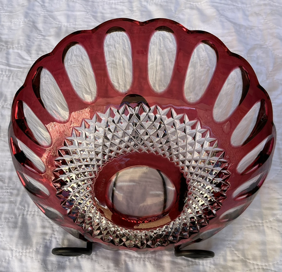 Caesar Crystal Bohemian Glassworks Ruby Bowl 10.5 in x 2.75 Unique and Intricate
