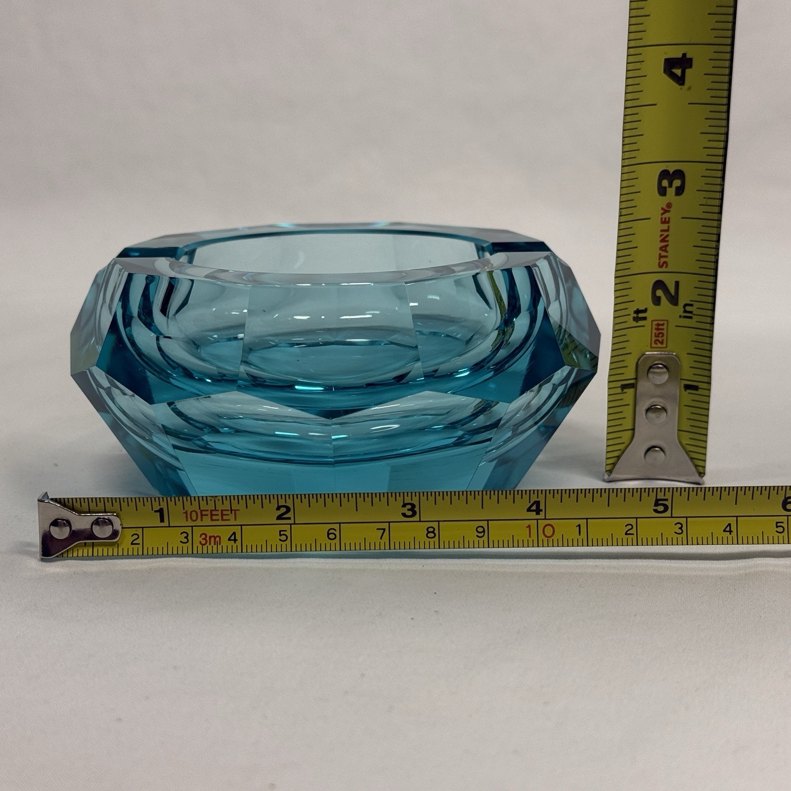 Uranium Turquoise Moser Gem Style Glass Ashtray w/ Imperfections